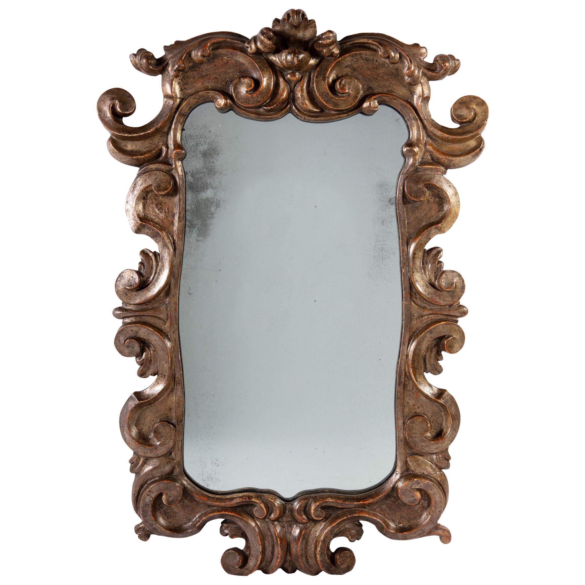 18th Century Italian Silver Gilt Mirror with Mercury Glass Plate