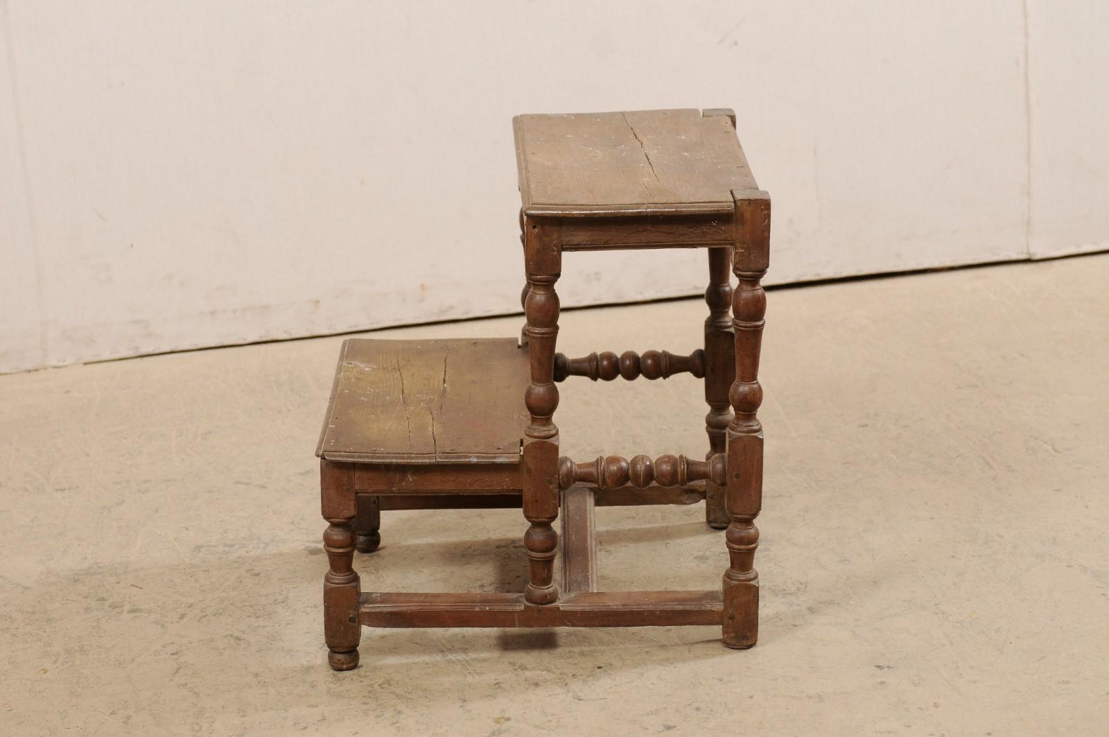 18th Century and Earlier 18th Century Italian Spool-Turned Walnut Wood Step Stool 'Two Steps'