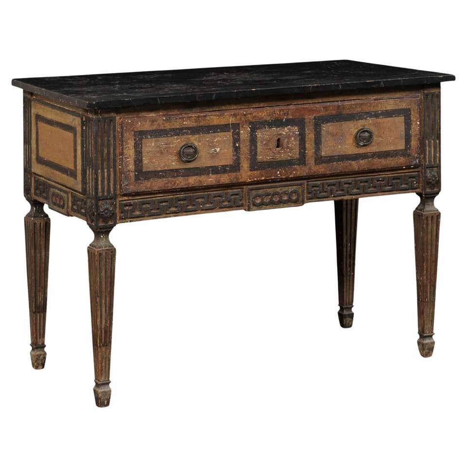 Italian Painted Wood Console Table (w/Side Drawers at Each Far End ...