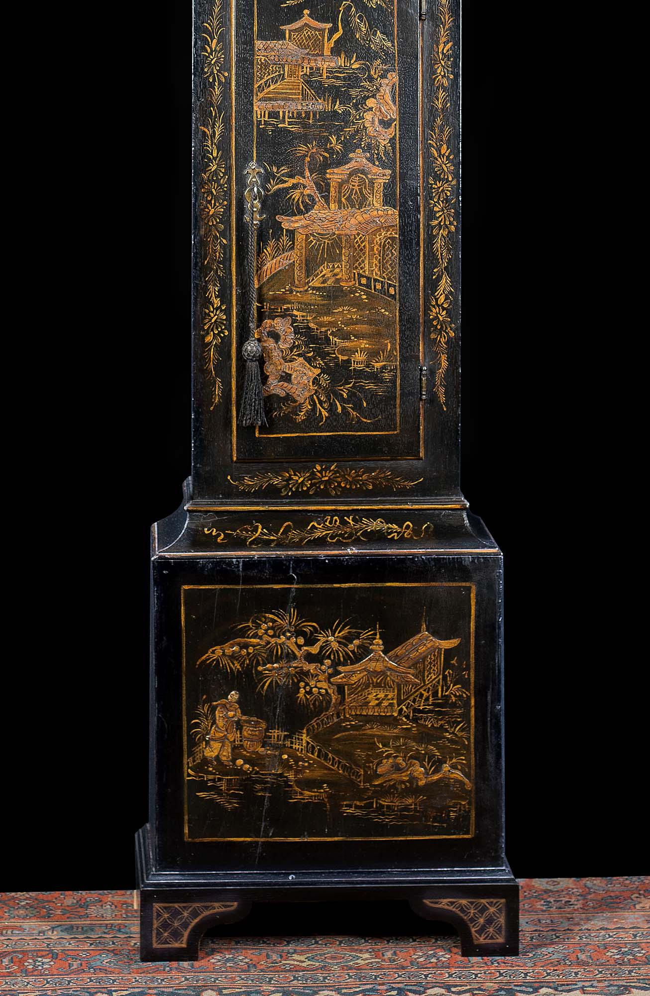 English 18th Century Longcase Clock with Chinoiserie Lacquer