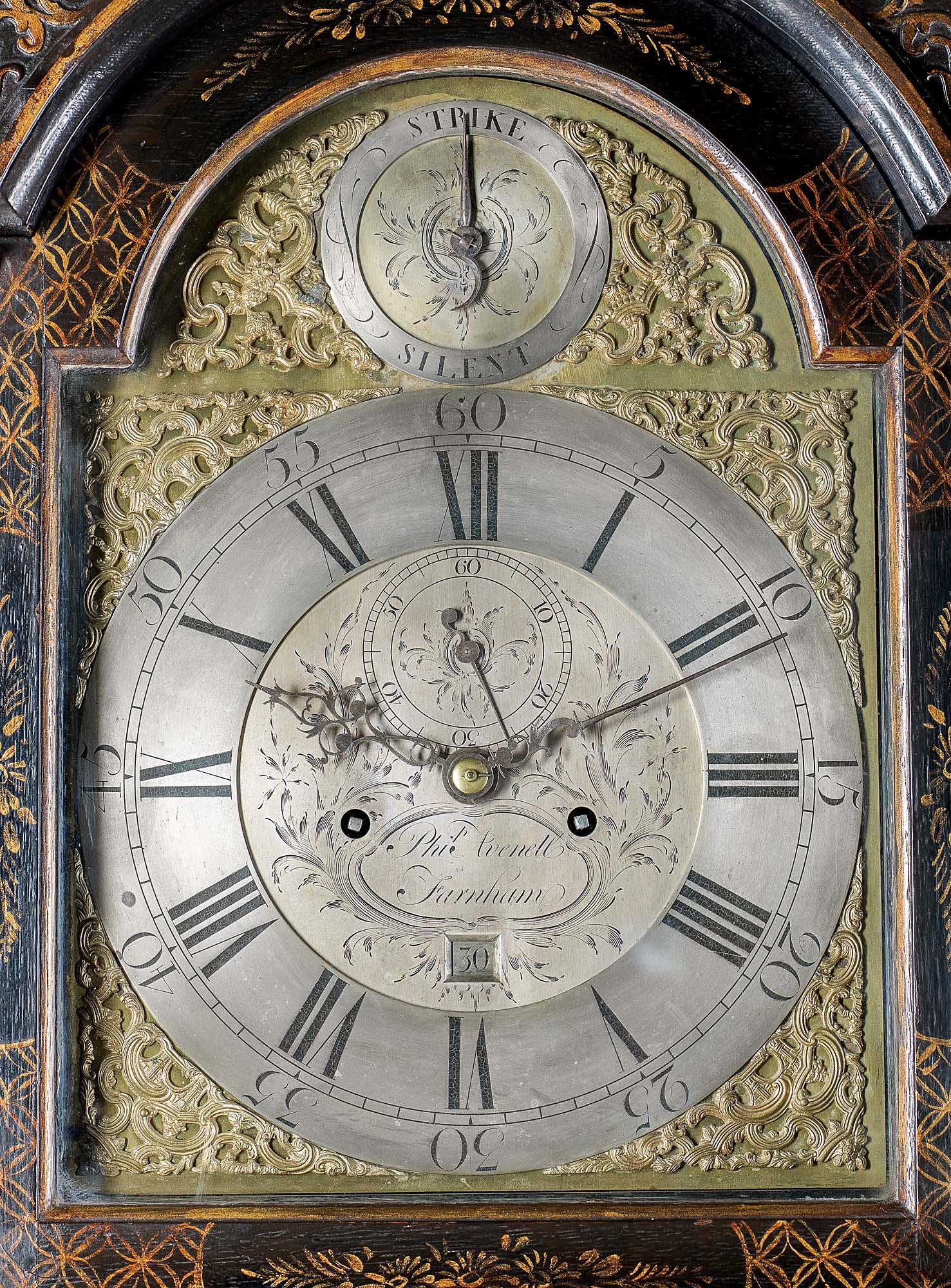 Oak 18th Century Longcase Clock with Chinoiserie Lacquer