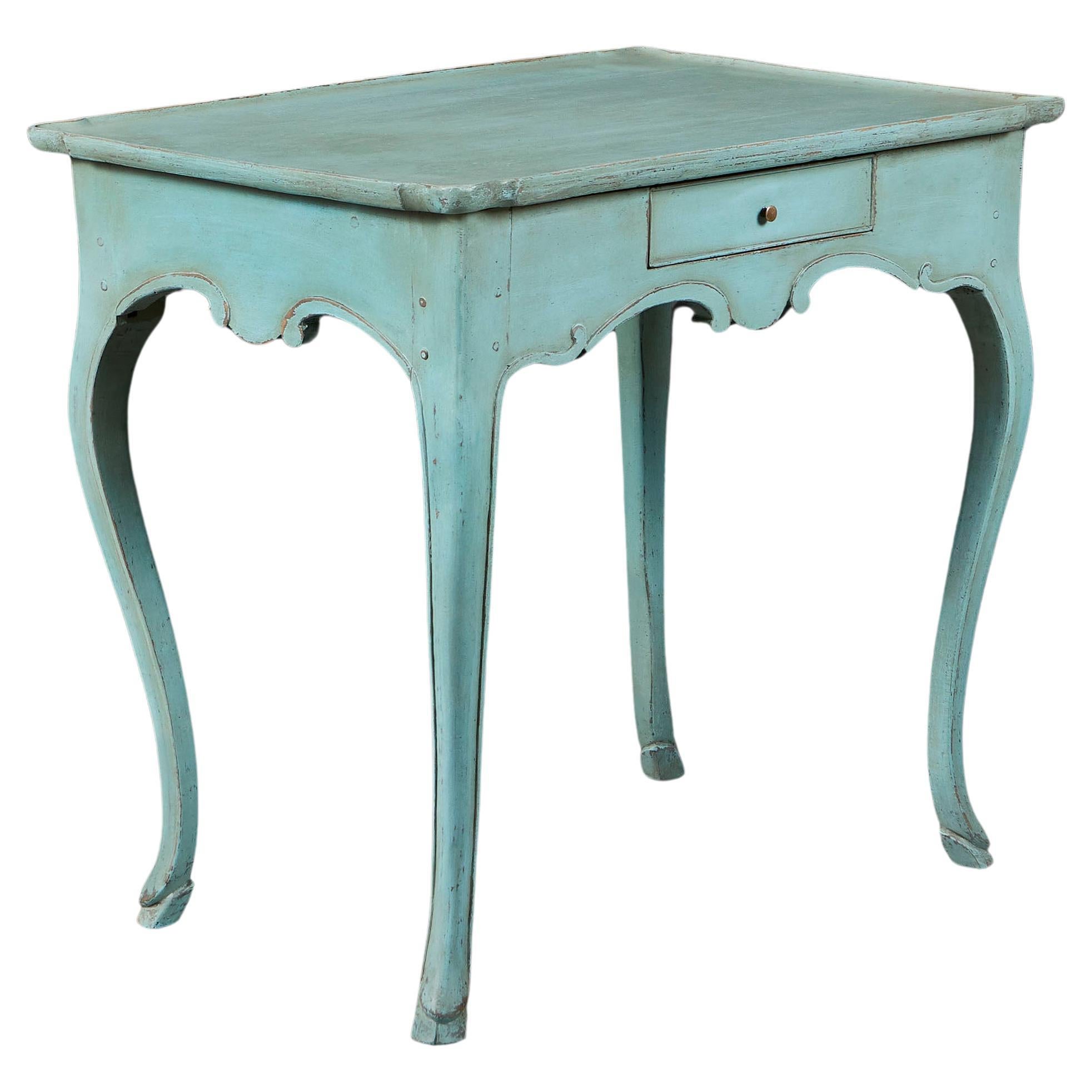 Table Louis XVI du XVIIIe siècle peinte en bleu 