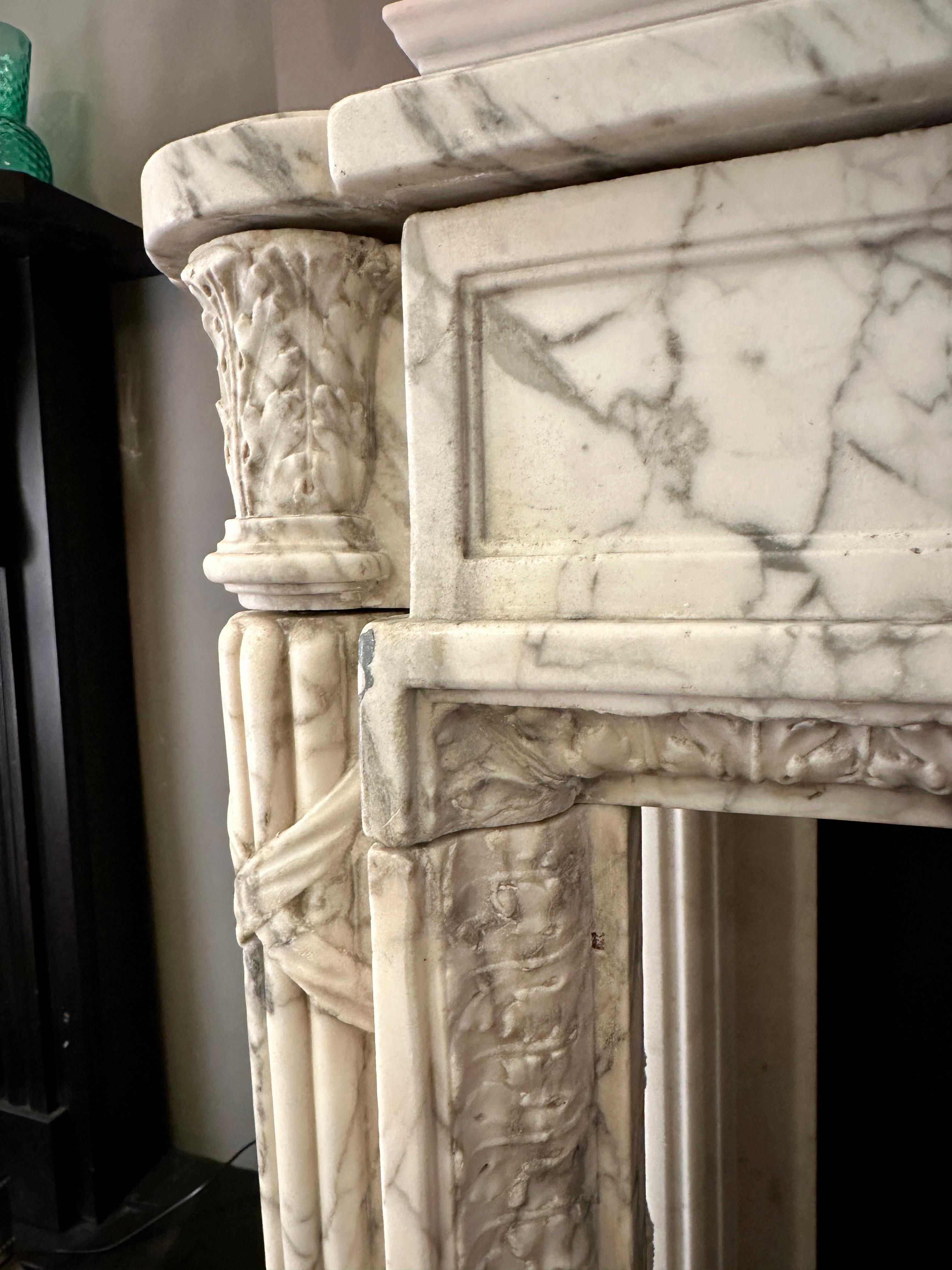 French An 18th Century Louis XVI  Calacatta Marble Fireplace Mantel  For Sale