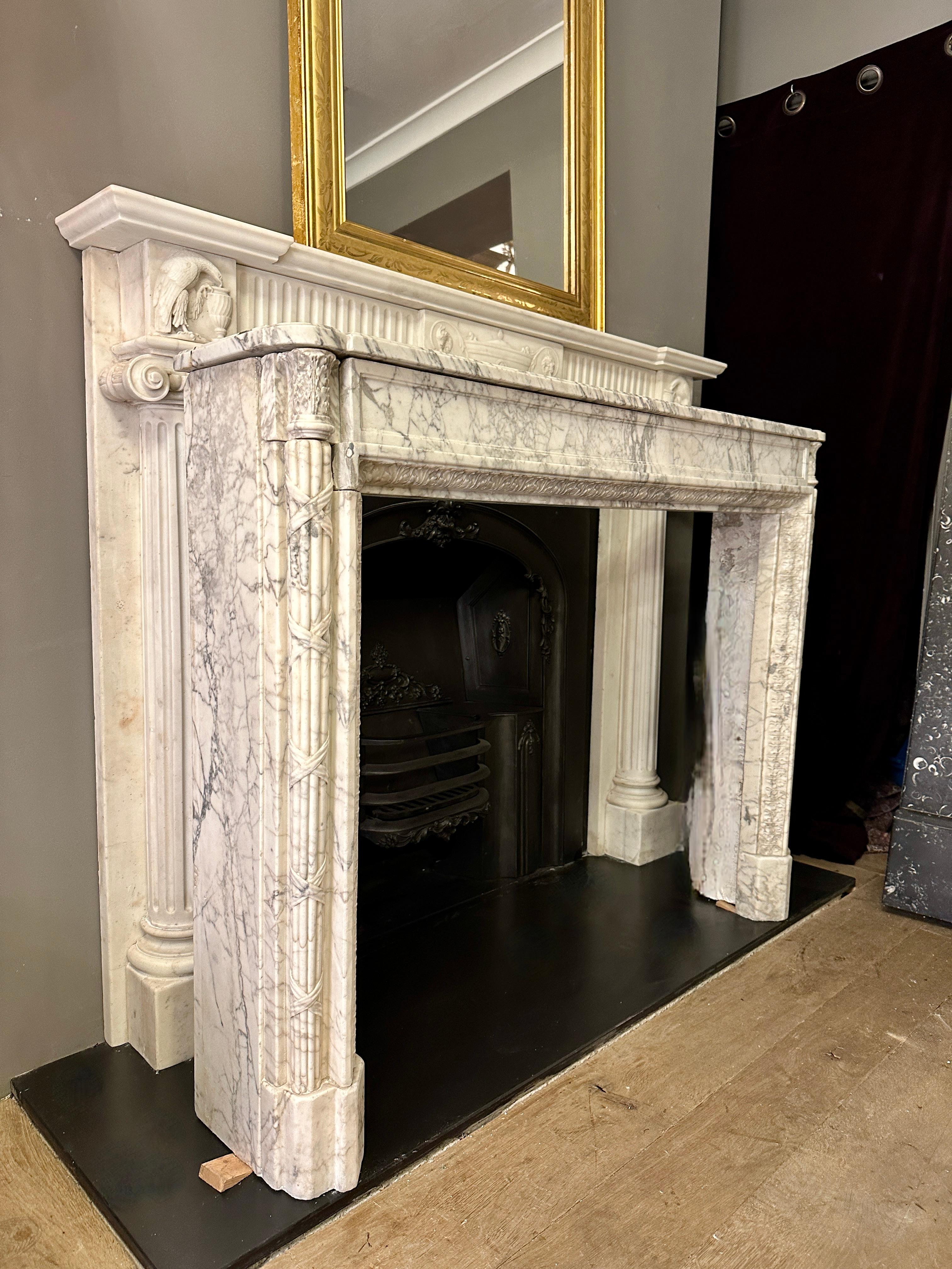 Hand-Carved An 18th Century Louis XVI  Calacatta Marble Fireplace Mantel  For Sale