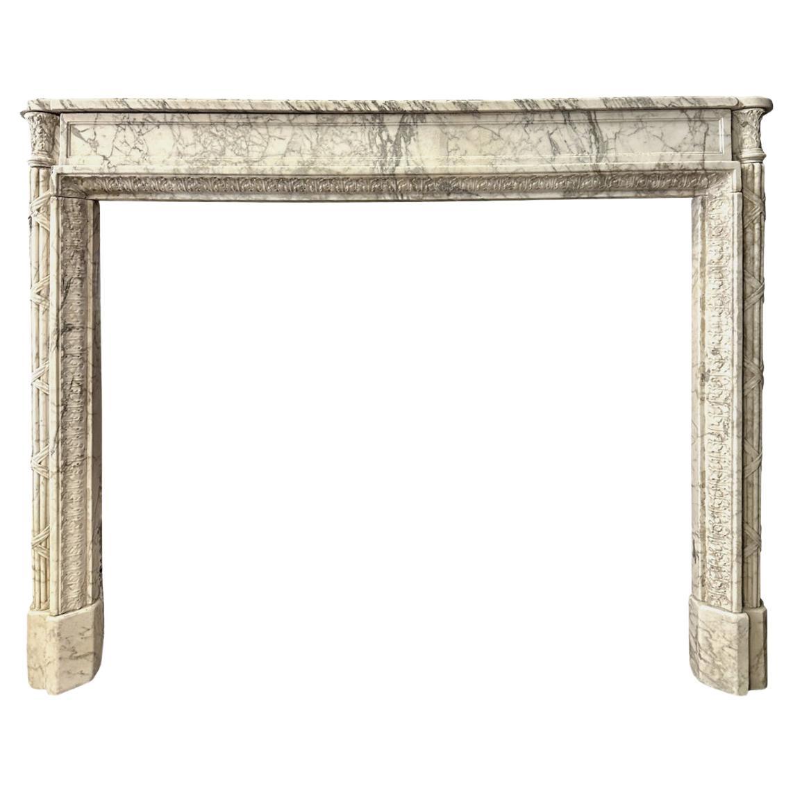 An 18th Century Louis XVI  Calacatta Marble Fireplace Mantel  For Sale