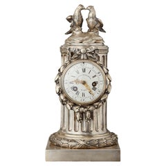 An 18th Century Louis XVI Pendule Clock by L'Epine, silvered case by Osmond