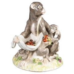 An 18th Century Meissen Porcelain Subject Representing a Monkey and its Young.