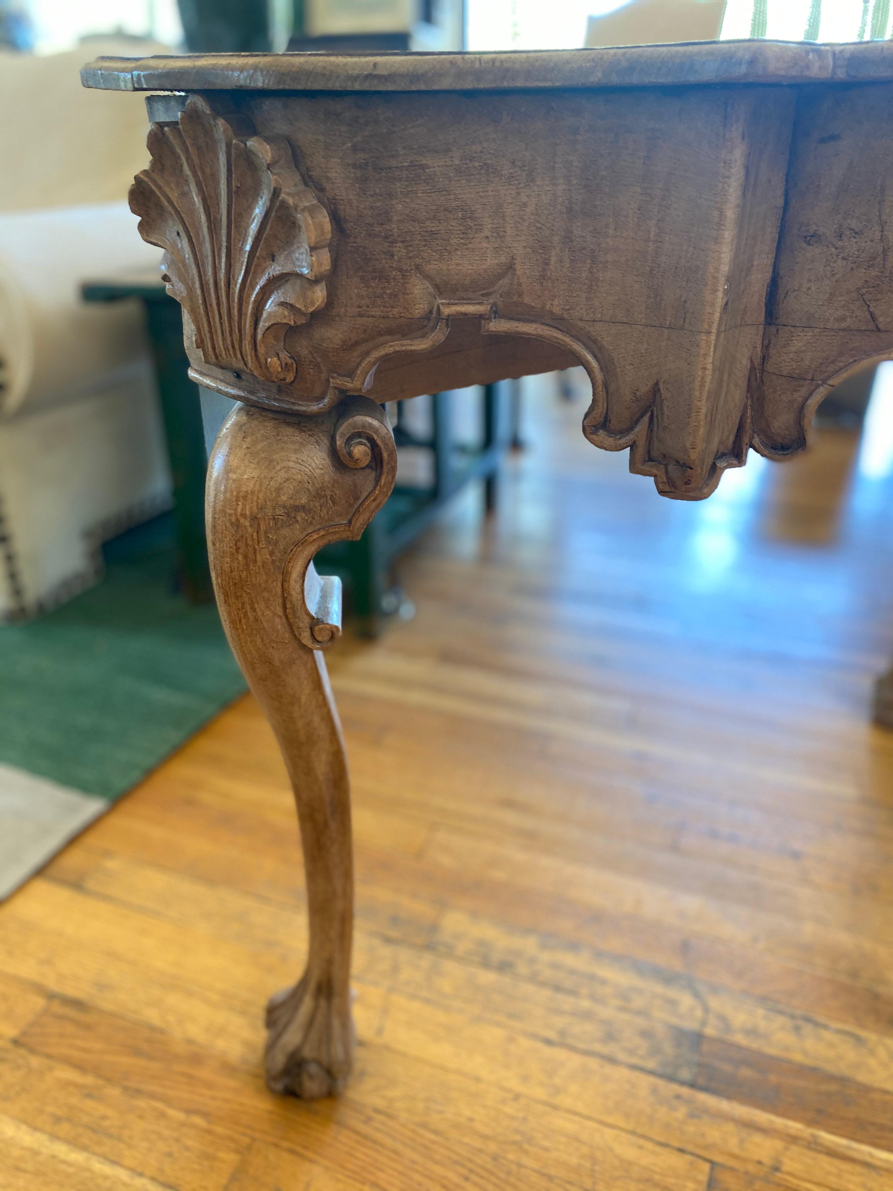 Carved 18th Century Mexican Demilune Table For Sale