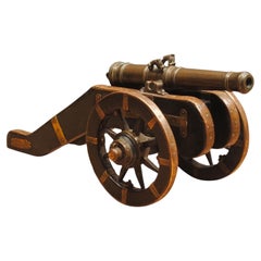 Antique An 18th Century Model Field Cannon With Bronze Barrel