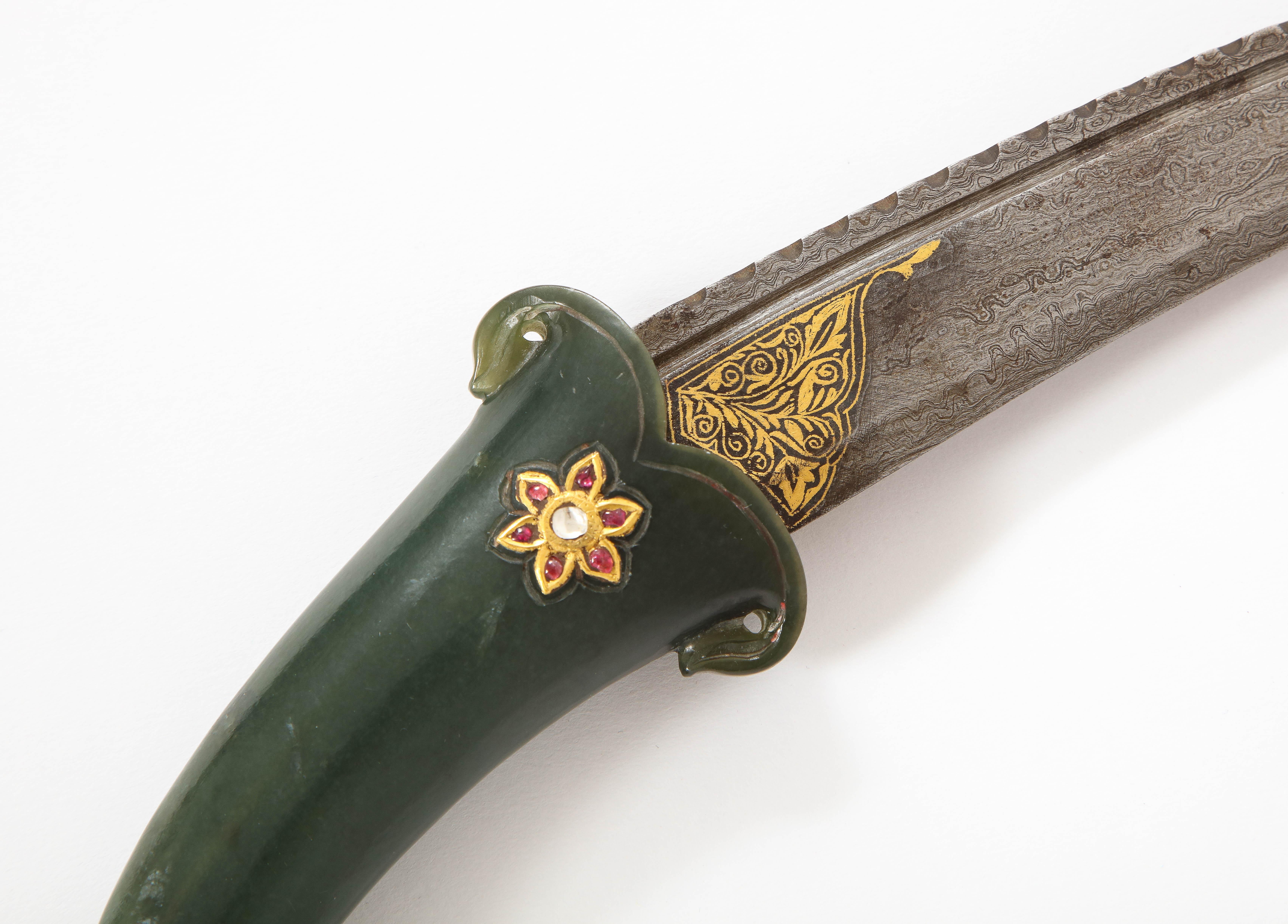 18th/19th Century Mughal Dynasty Gold and Gem Encrusted Jade Dagger For Sale 1