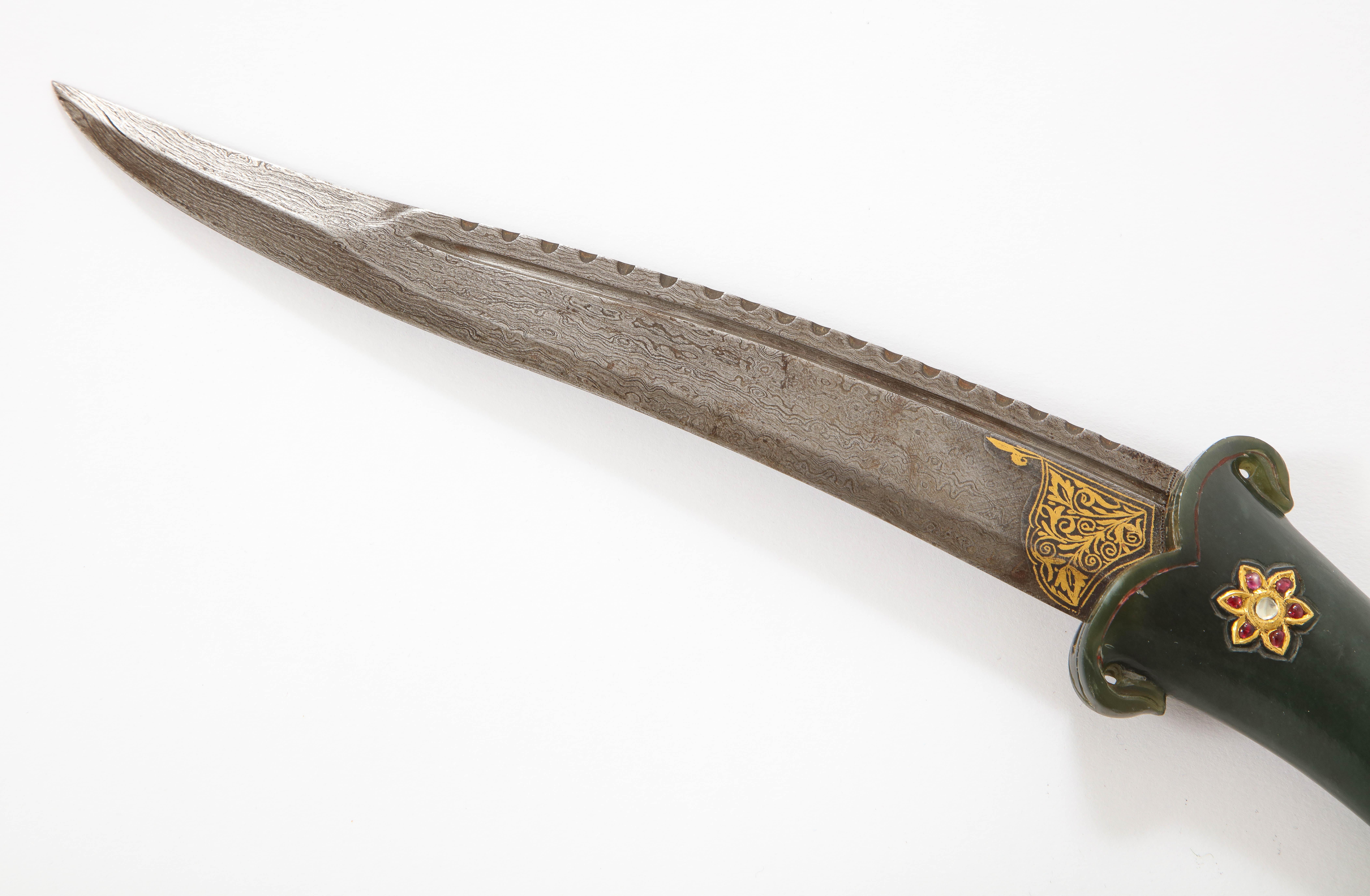 Islamic 18th/19th Century Mughal Dynasty Gold and Gem Encrusted Jade Dagger For Sale