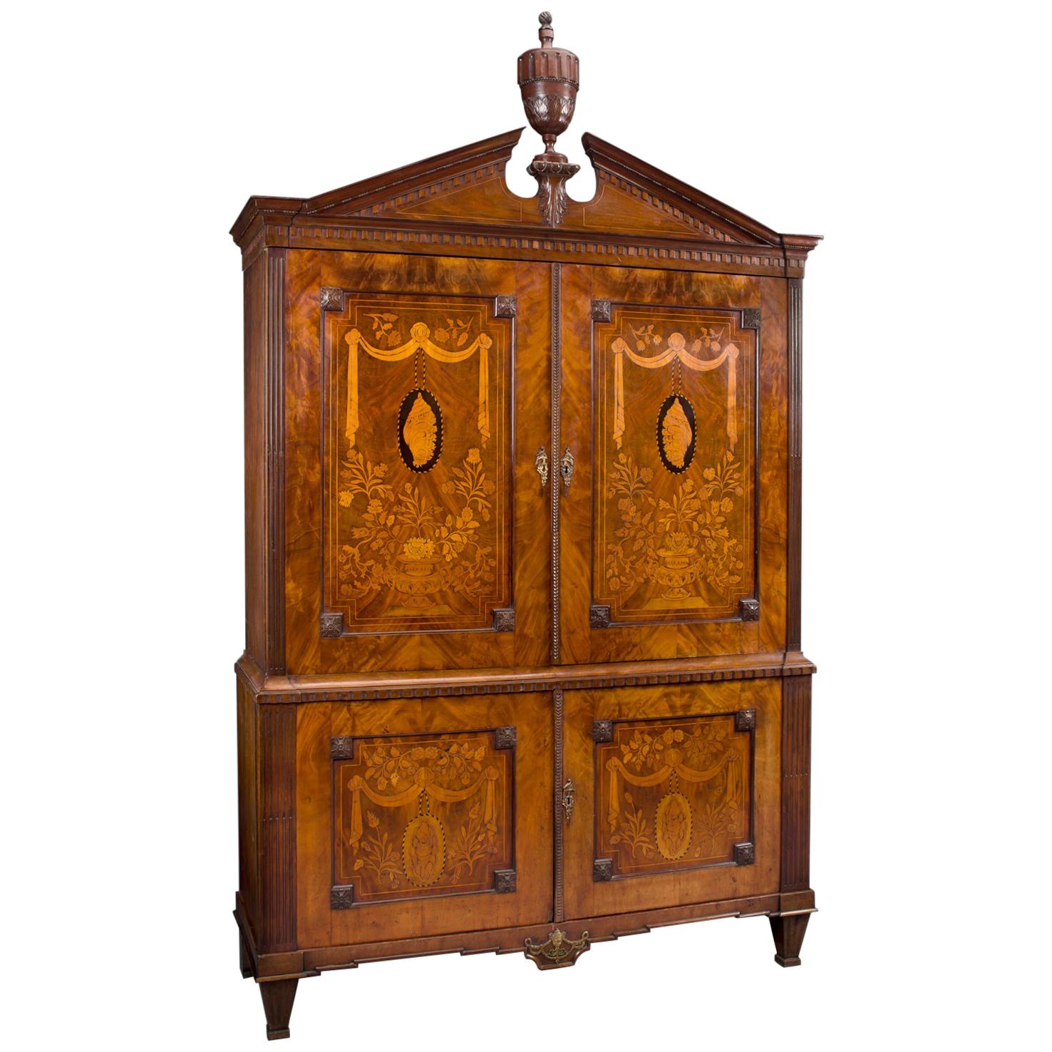 An 18th Century Neoclassical Mahogany Armoire With Marquetry Inlay, Circa 1770 For Sale