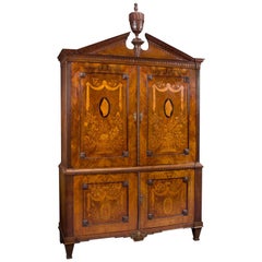 Antique An 18th Century Neoclassical Mahogany Armoire With Marquetry Inlay, Circa 1770