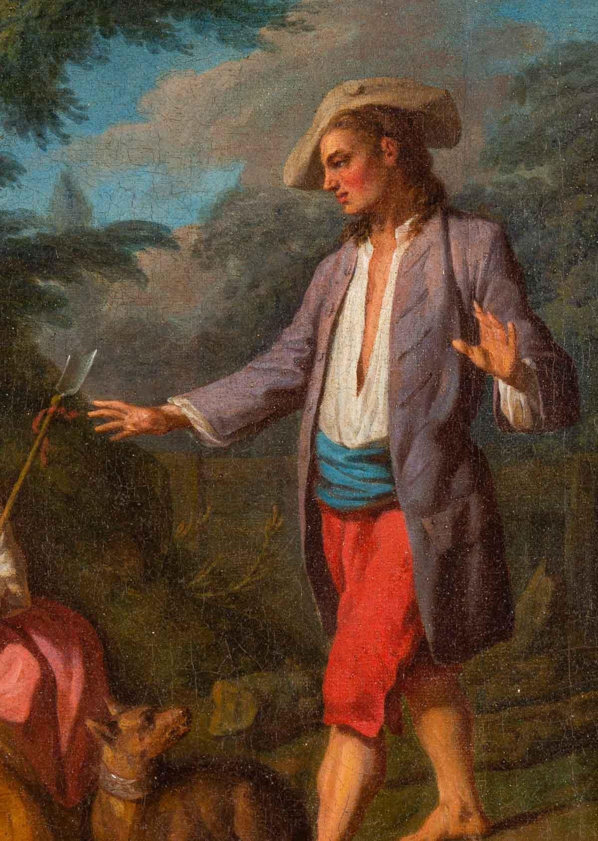 Ein Öl auf Leinwand aus dem 18. Jahrhundert mit einem Rahmen aus Goldholz.
Maße: Gemälde - H: 40 cm, B: 31 cm
Rahmen - H: 58 cm, B: 49 cm, T: 5 cm.