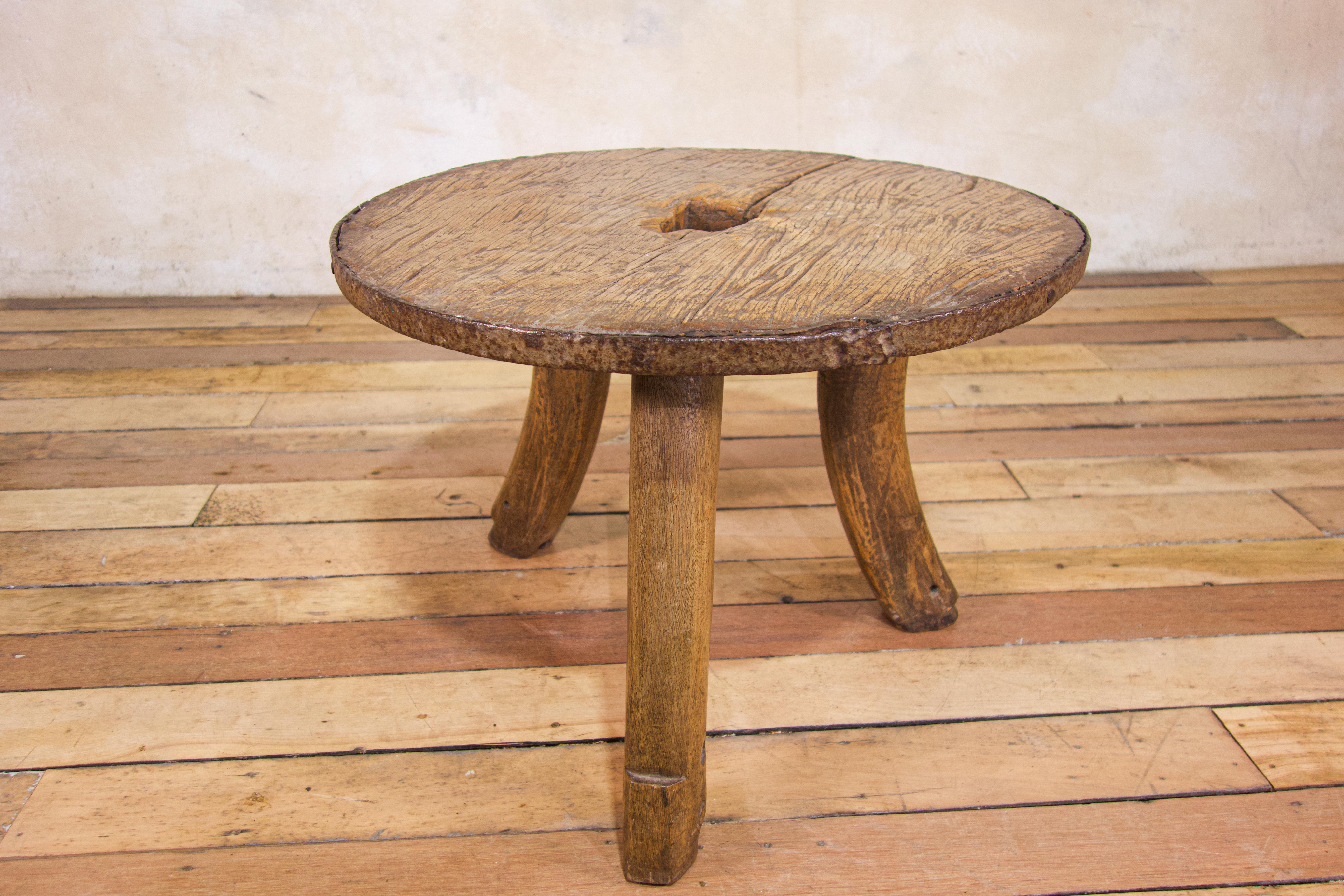18th Century Ox Cart Wheel Top Low Side Table 4