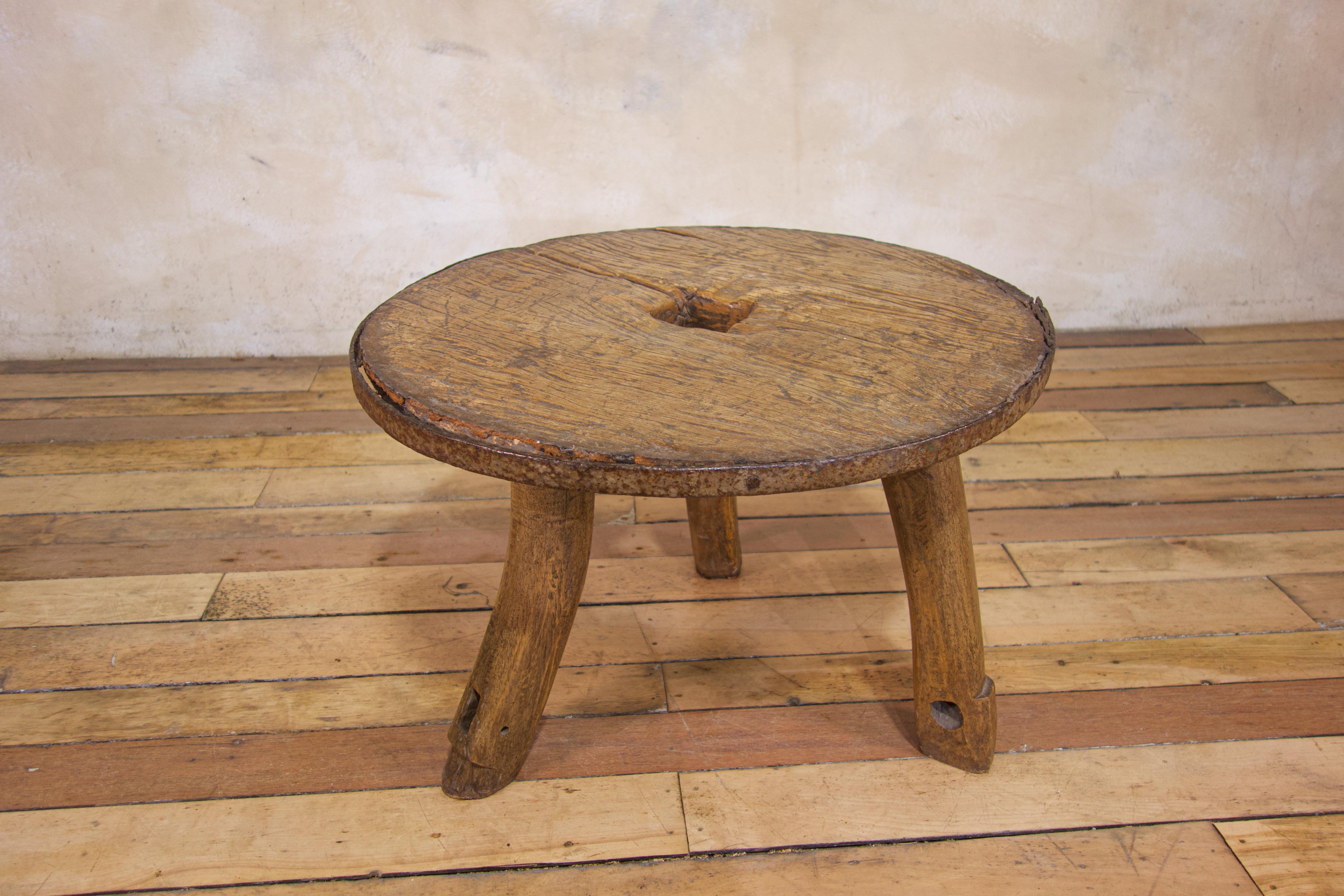 18th Century Ox Cart Wheel Top Low Side Table 6