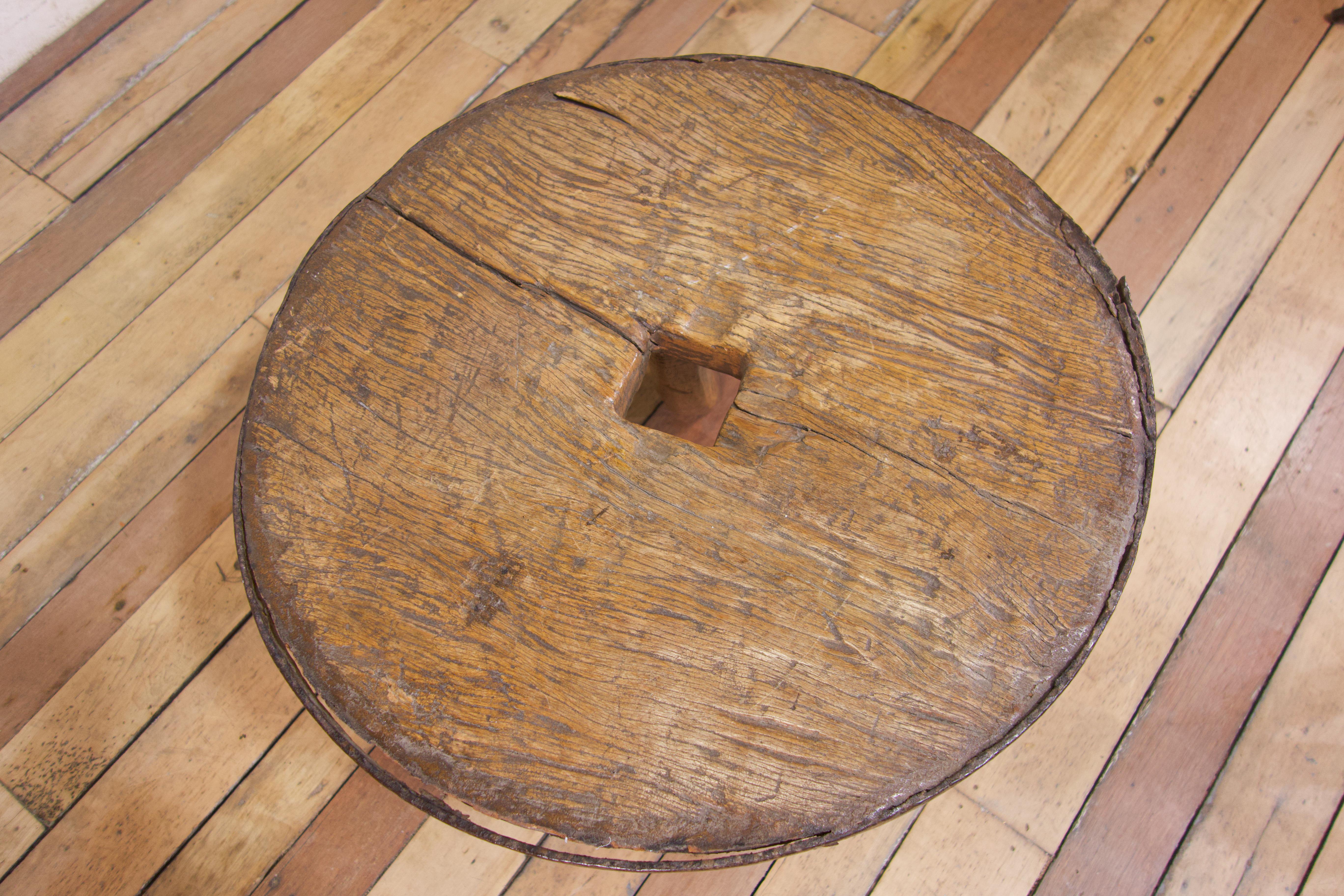 18th Century Ox Cart Wheel Top Low Side Table 1