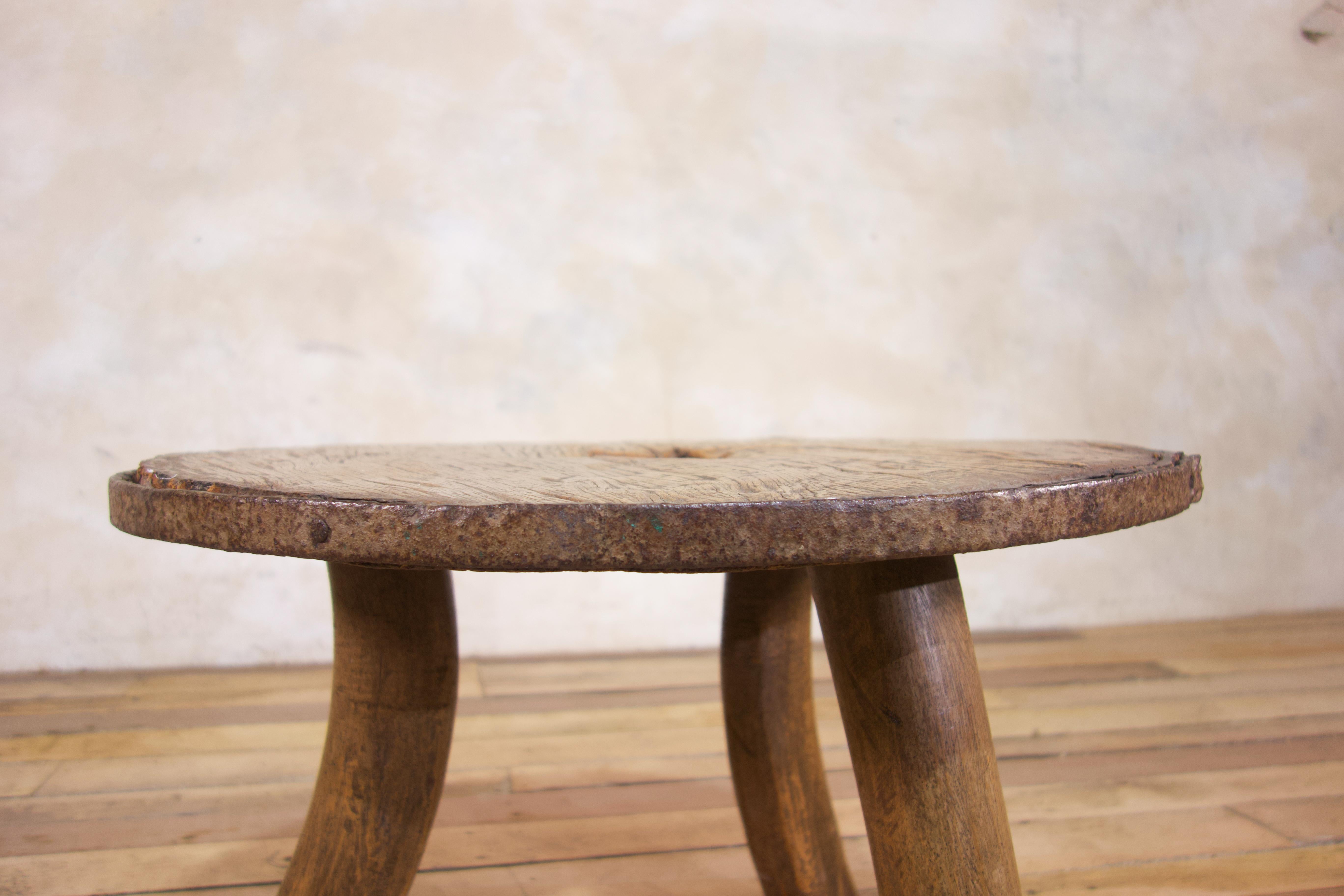 18th Century Ox Cart Wheel Top Low Side Table 3