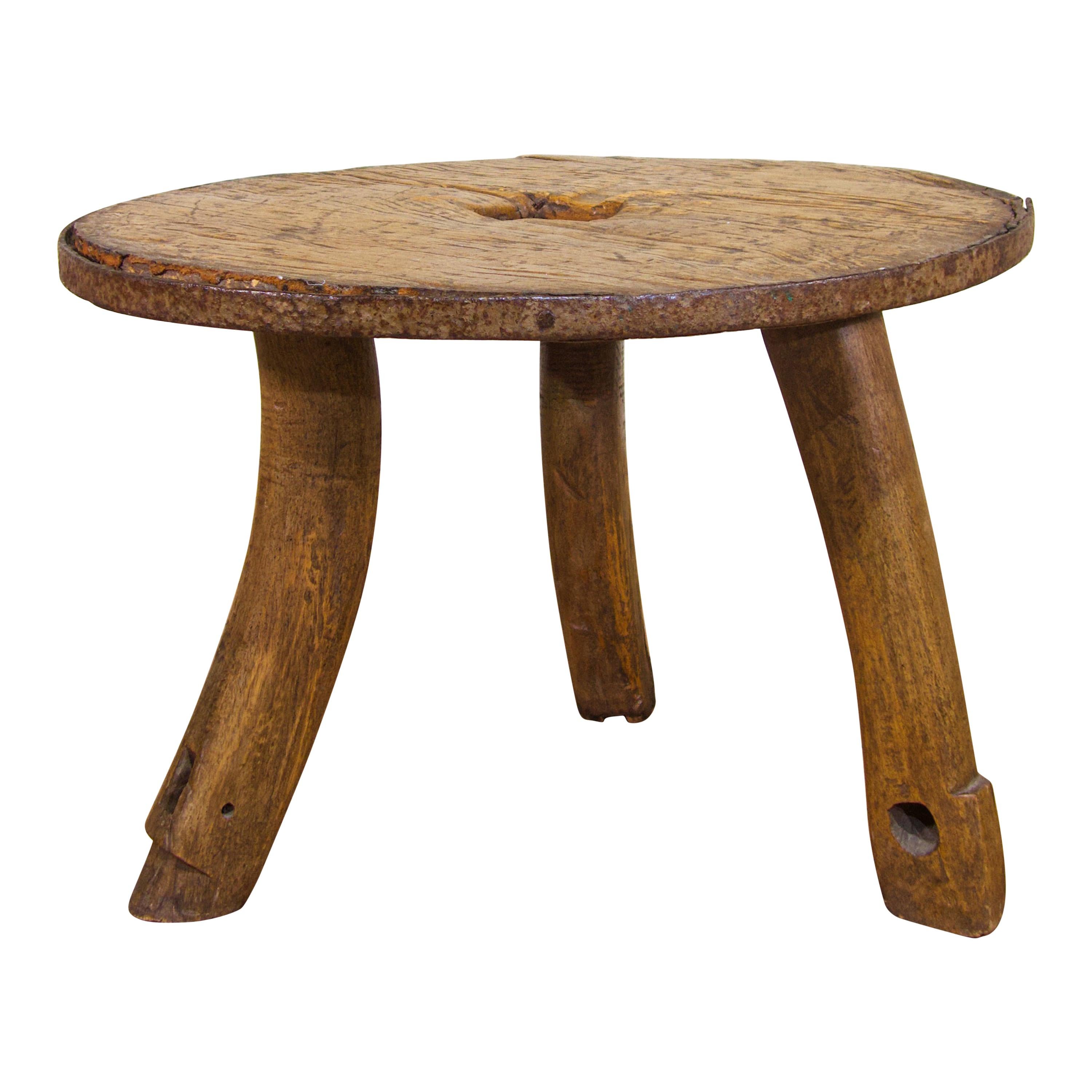 18th Century Ox Cart Wheel Top Low Side Table