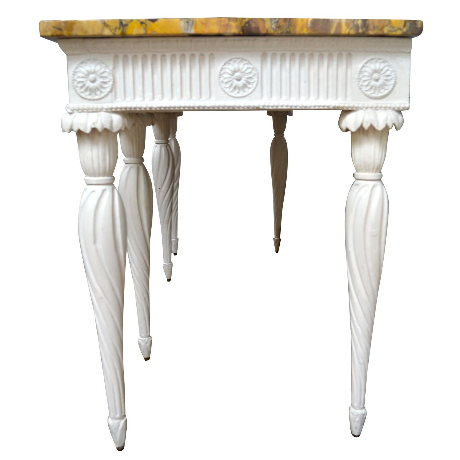 Carved 18th Century Painted Georgian Console with a Siena Marble Top after W. Kent