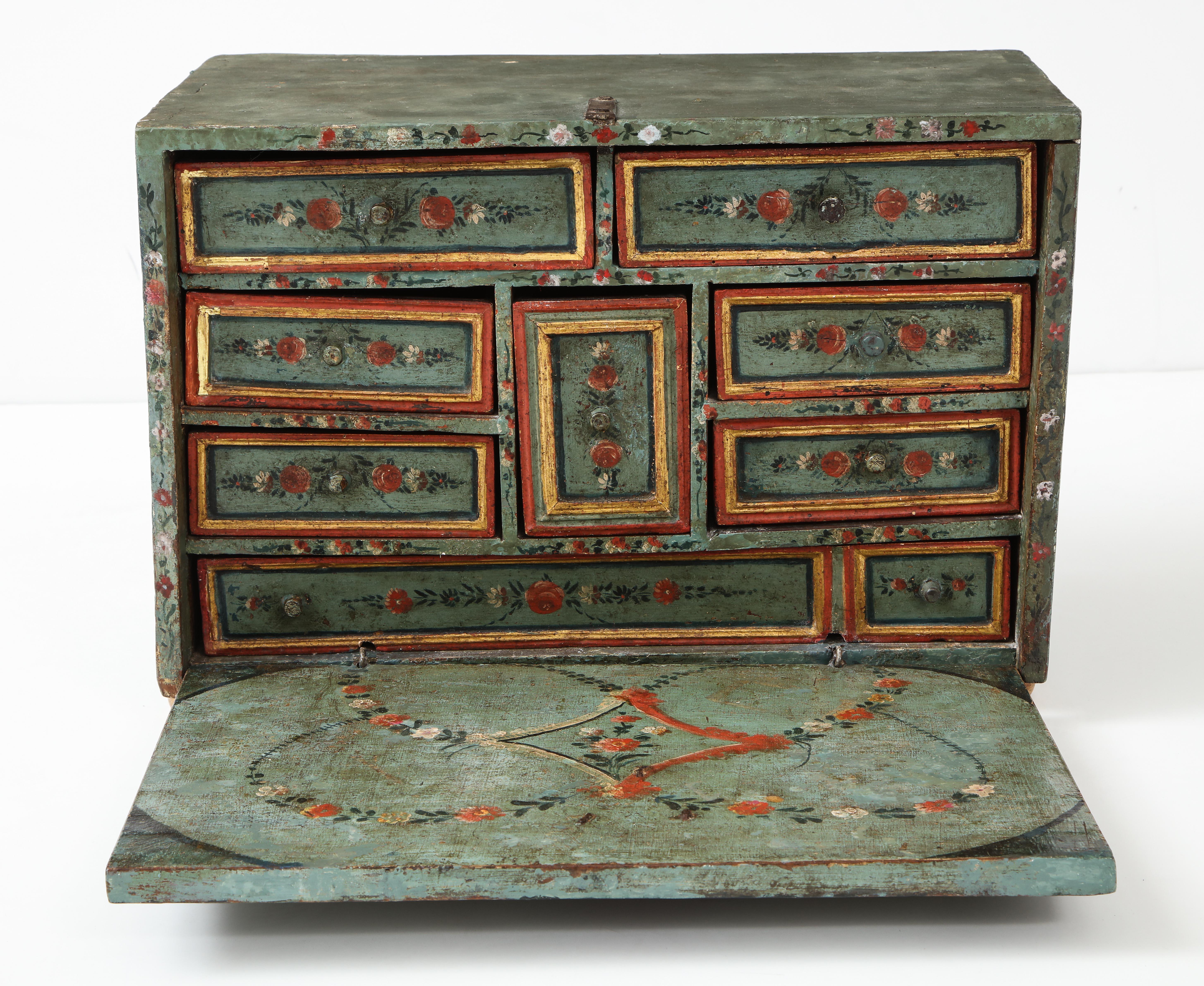 18th Century and Earlier 18th Century Polychrome and Parcel-Gilt Spanish Colonial Vargueno