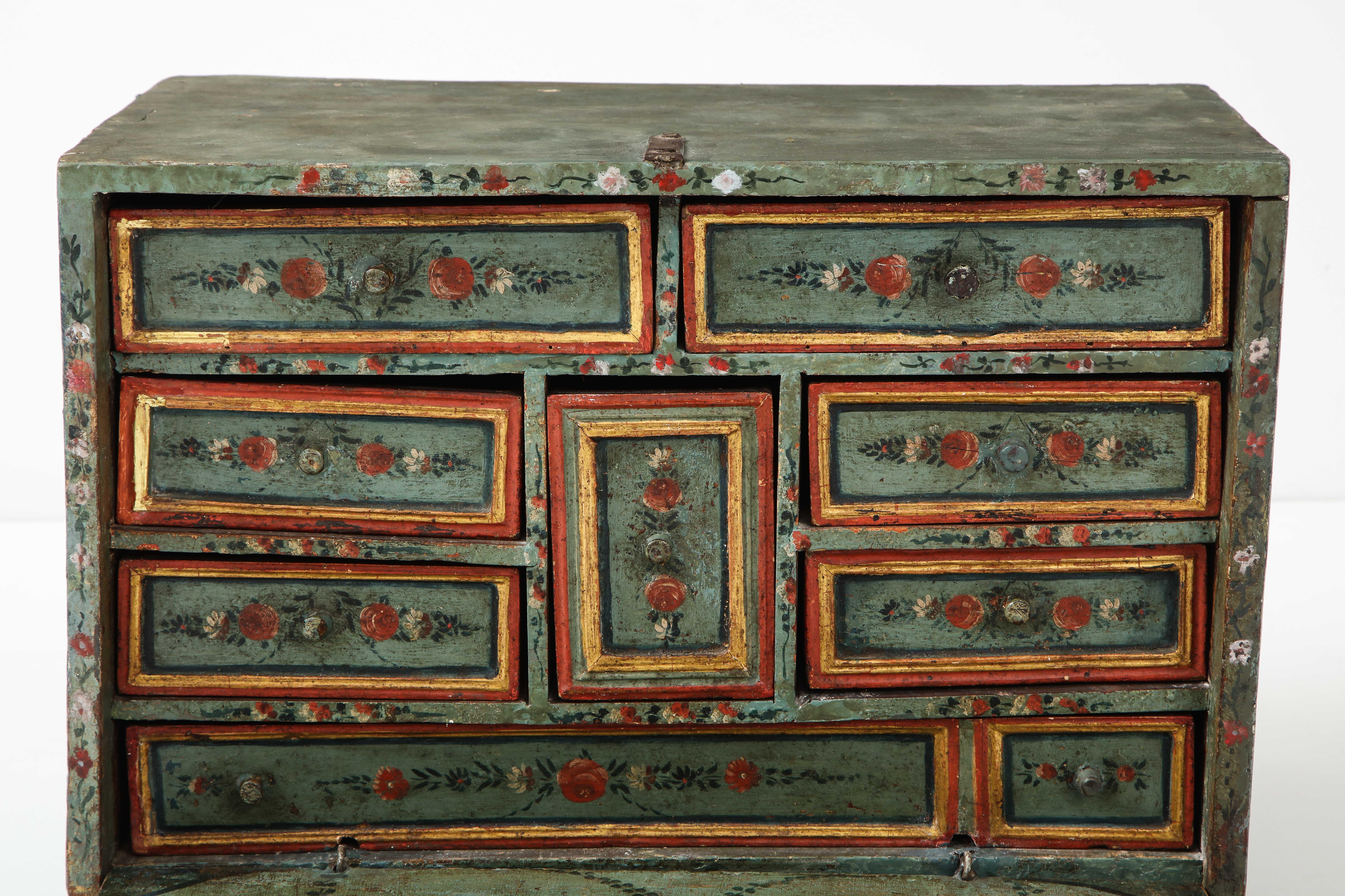 Wood 18th Century Polychrome and Parcel-Gilt Spanish Colonial Vargueno