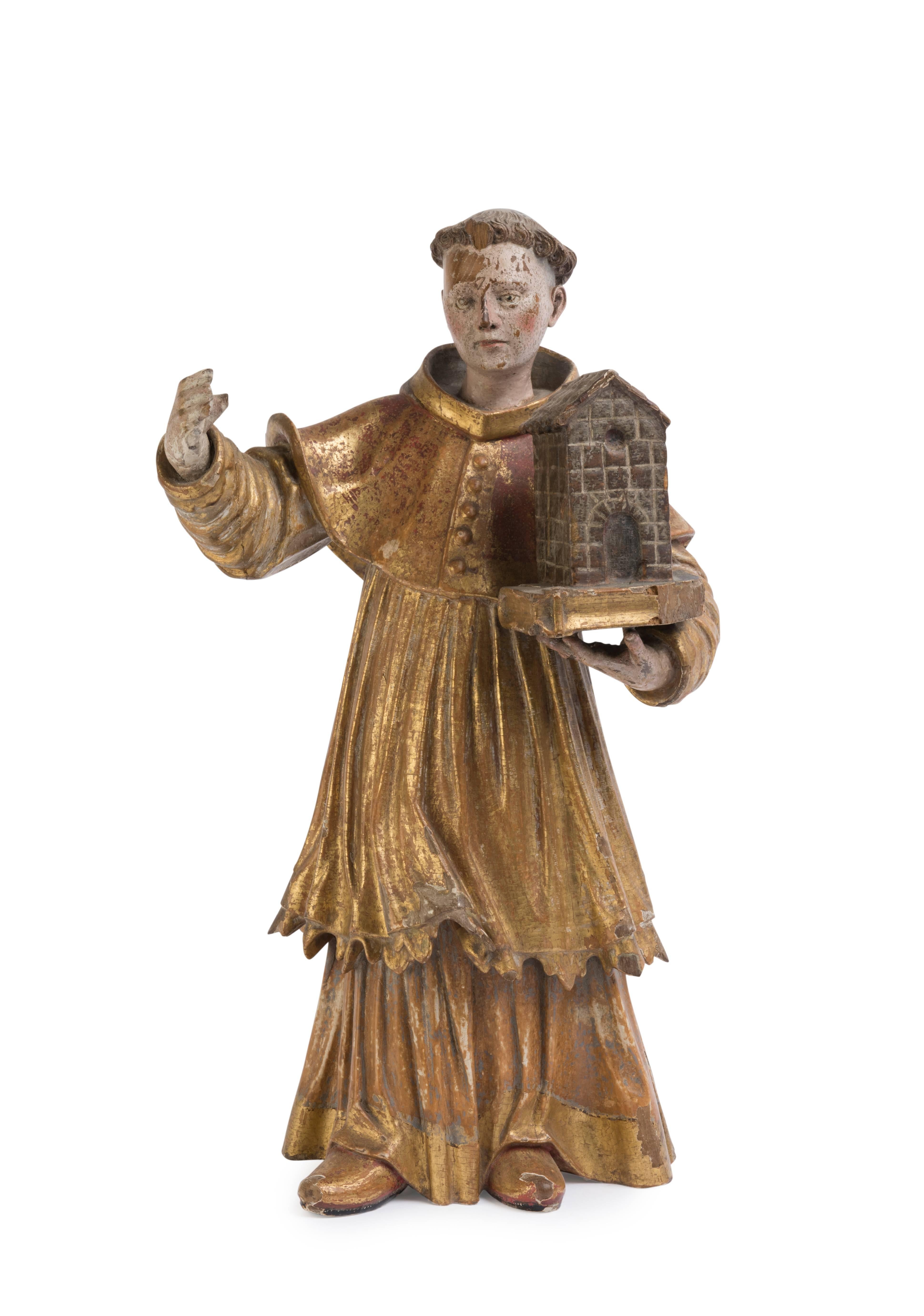 18th Century Polychrome Figure of a Saint For Sale