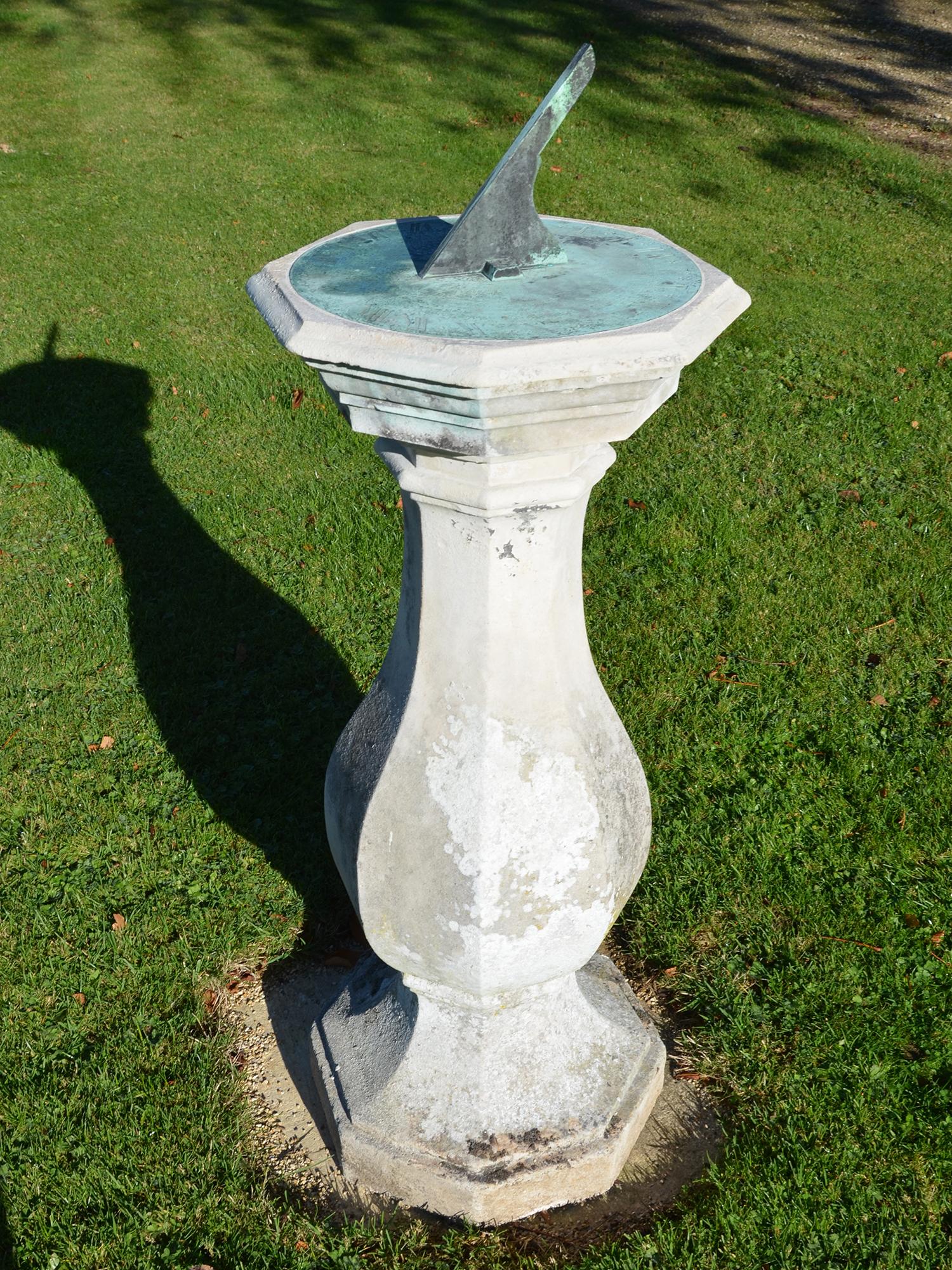 An 18th century Portland stone sundial pedestal with brass dial plate by Thomas Wright, (1711-1786)

Of baluster shape in octagonal form, the elegant lines of this fine Portland stone pedestal base leads ones eye up to the presentation of the
