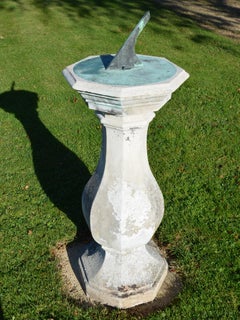 18th Century Portland Stone Sundial Pedestal with Brass Dial Plate