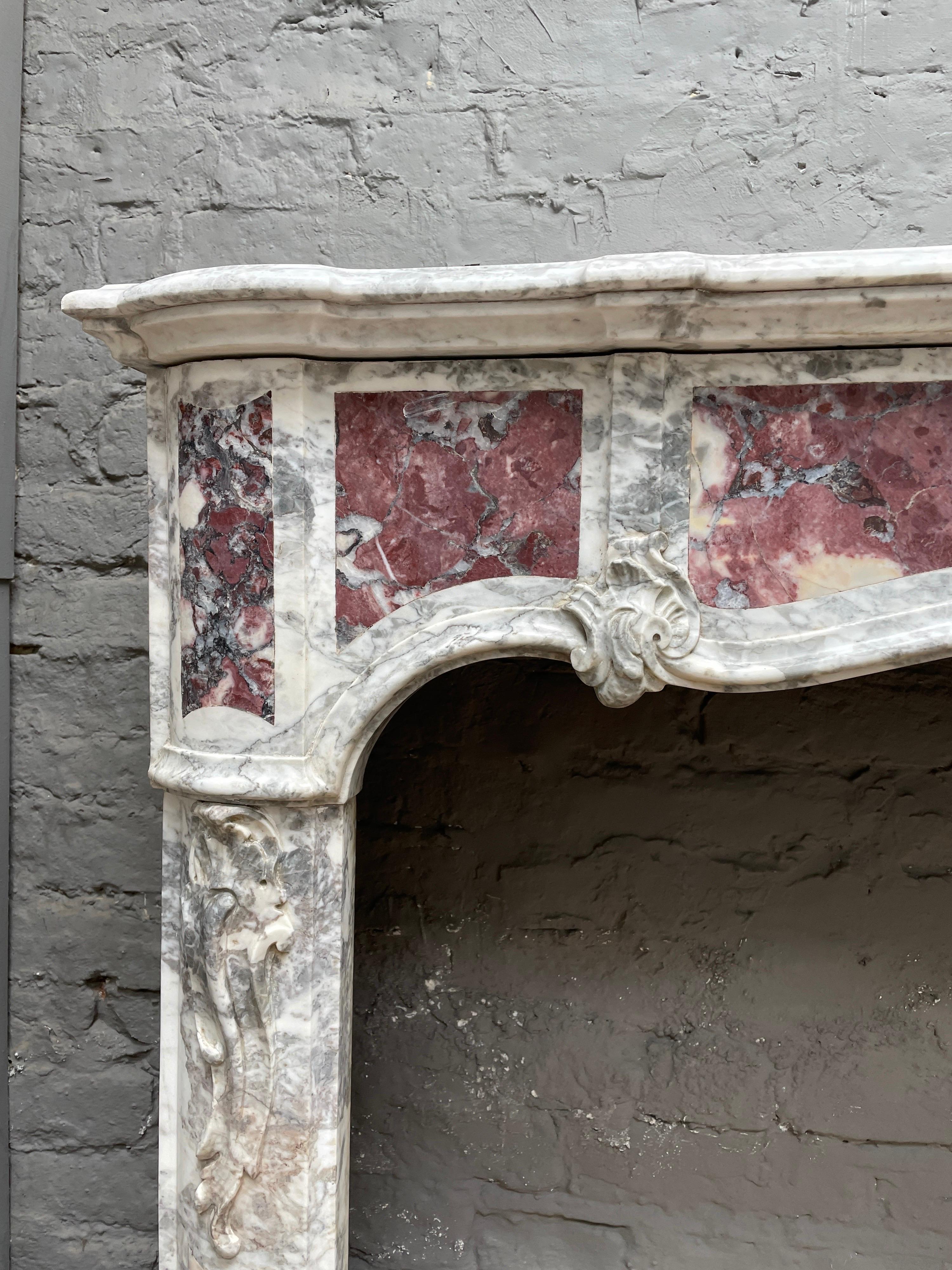 French An 18th Century Provincial Louis XV  Style Marble Fireplace Mantel For Sale