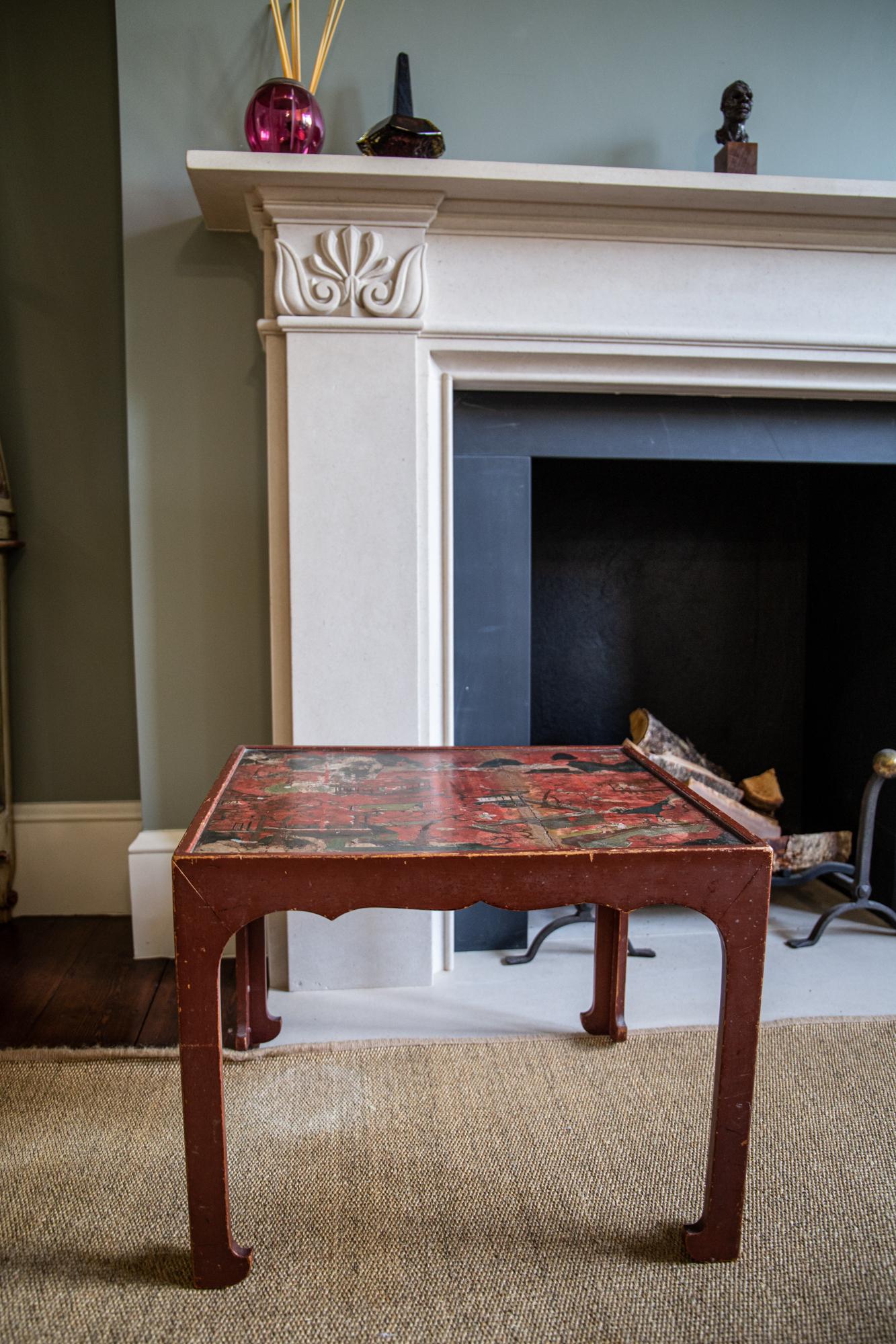 British 18th Century Red Japanned Chinoiserie Table in the Manner of Mallett