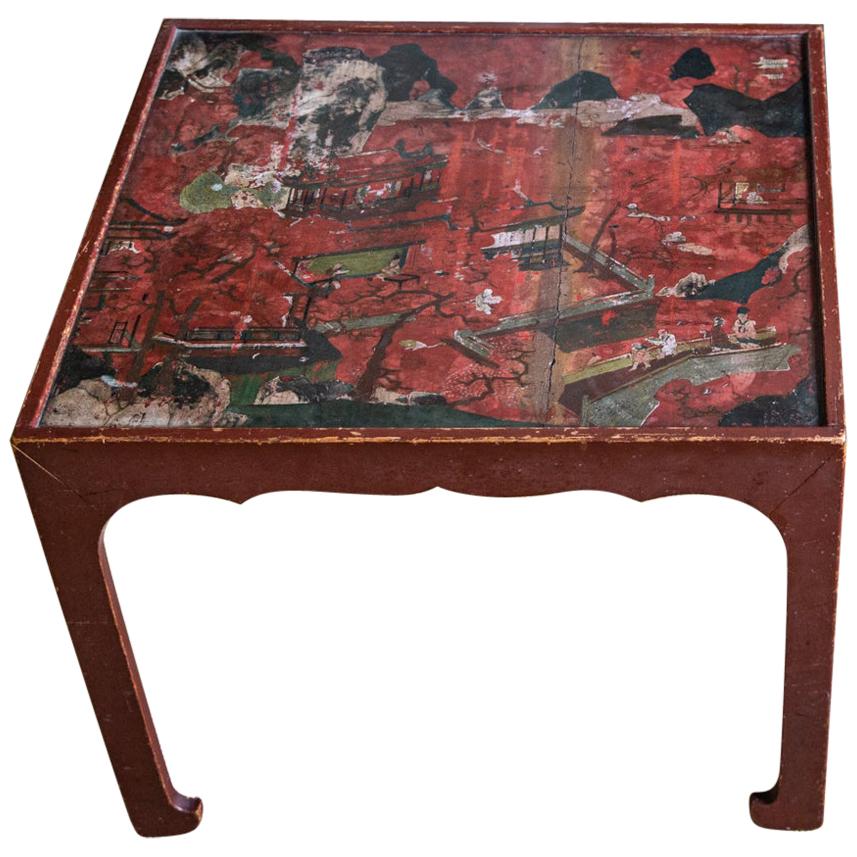 18th Century Red Japanned Chinoiserie Table in the Manner of Mallett