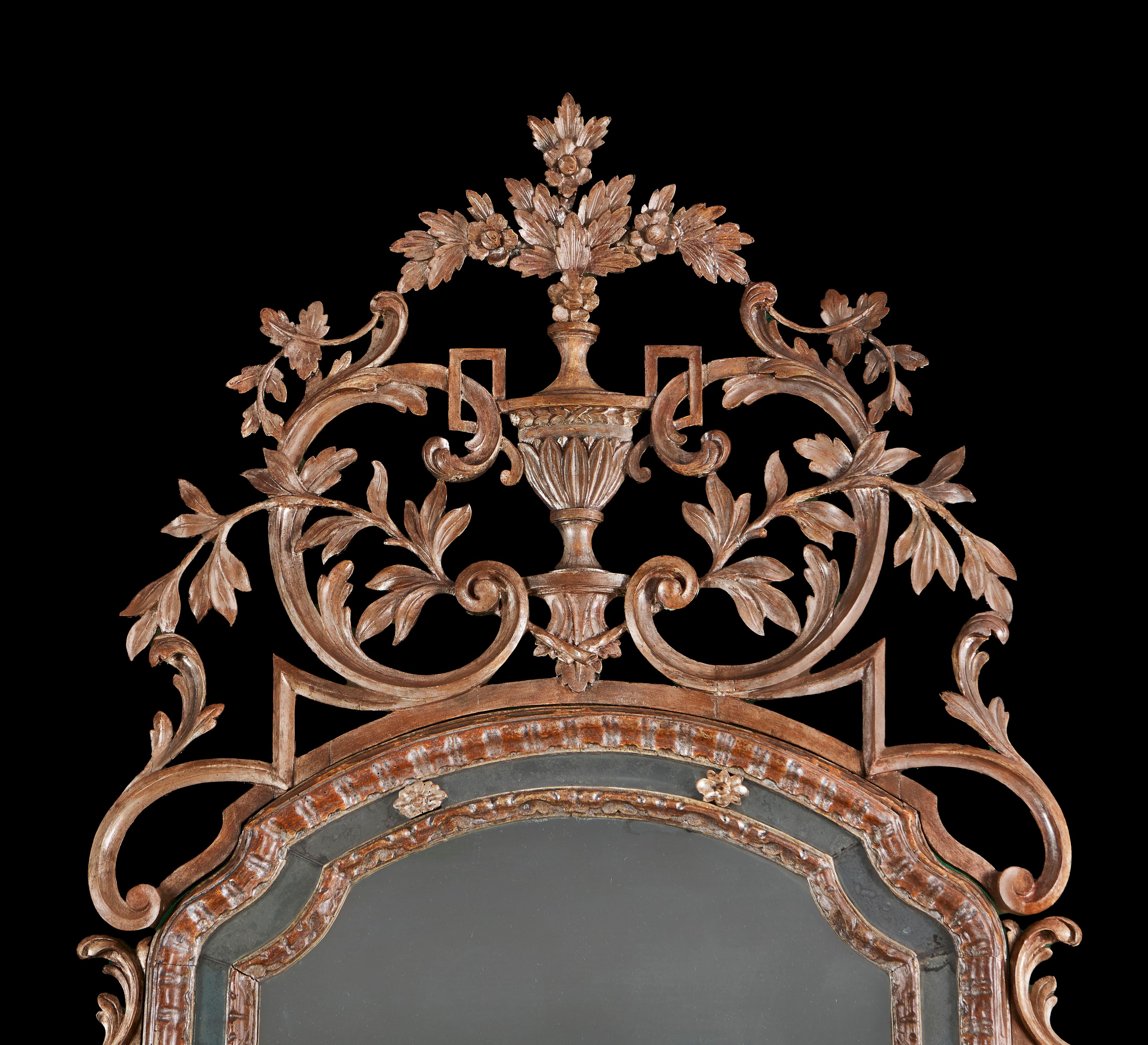 Italian An 18th Century Rococo Silver Gilt Pier Mirror
