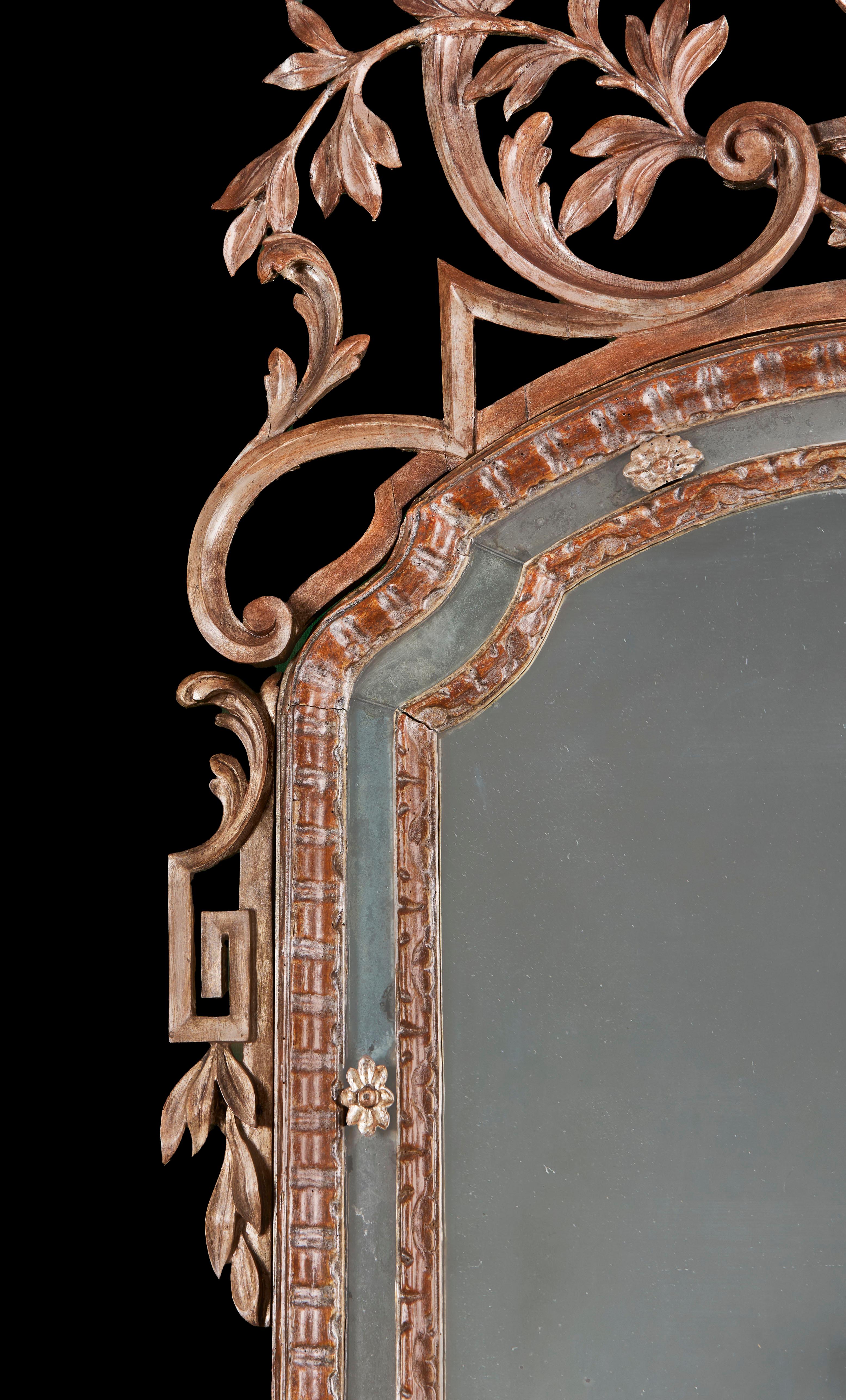 Giltwood An 18th Century Rococo Silver Gilt Pier Mirror