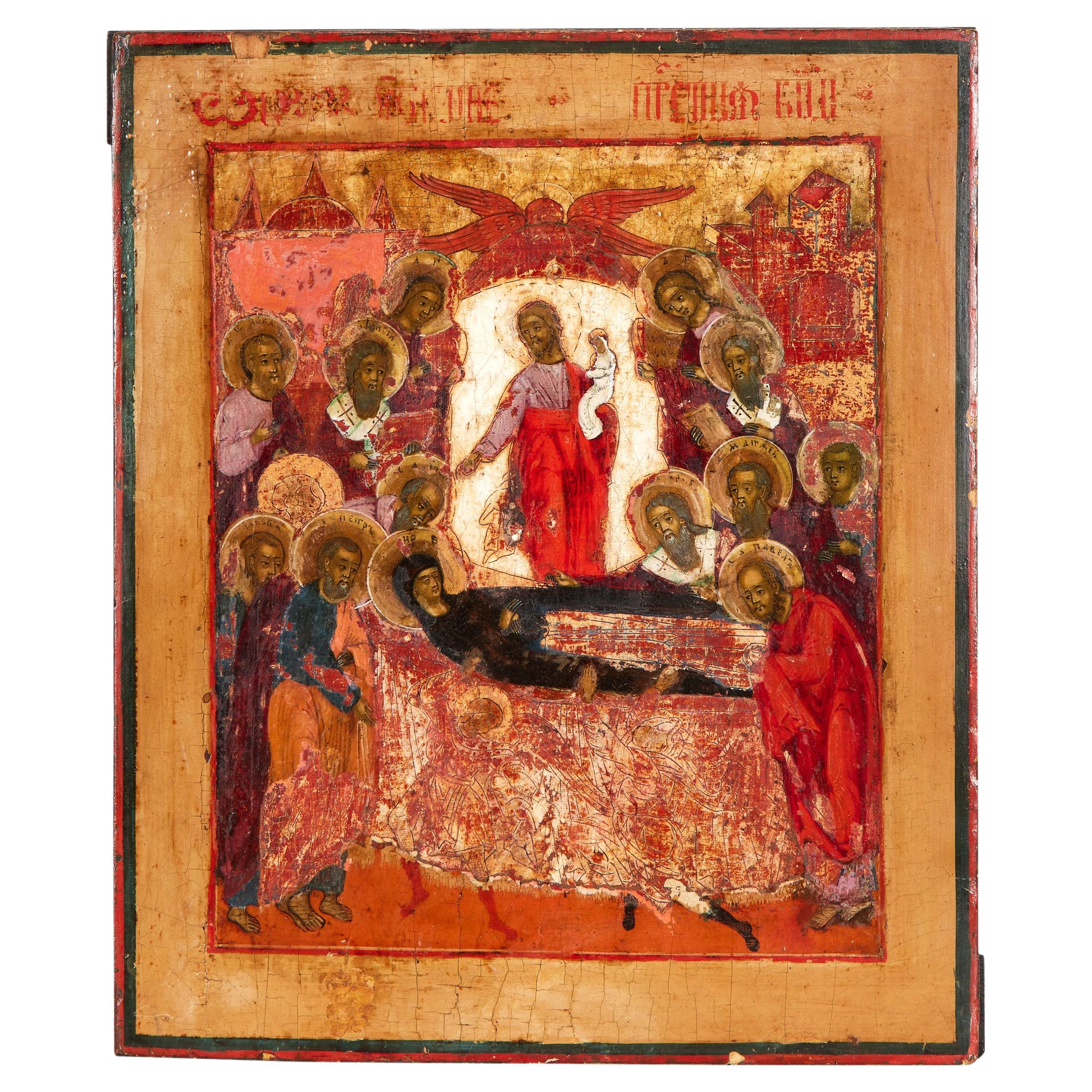 18th Century Russian Icon of the Dormition of the Virgin