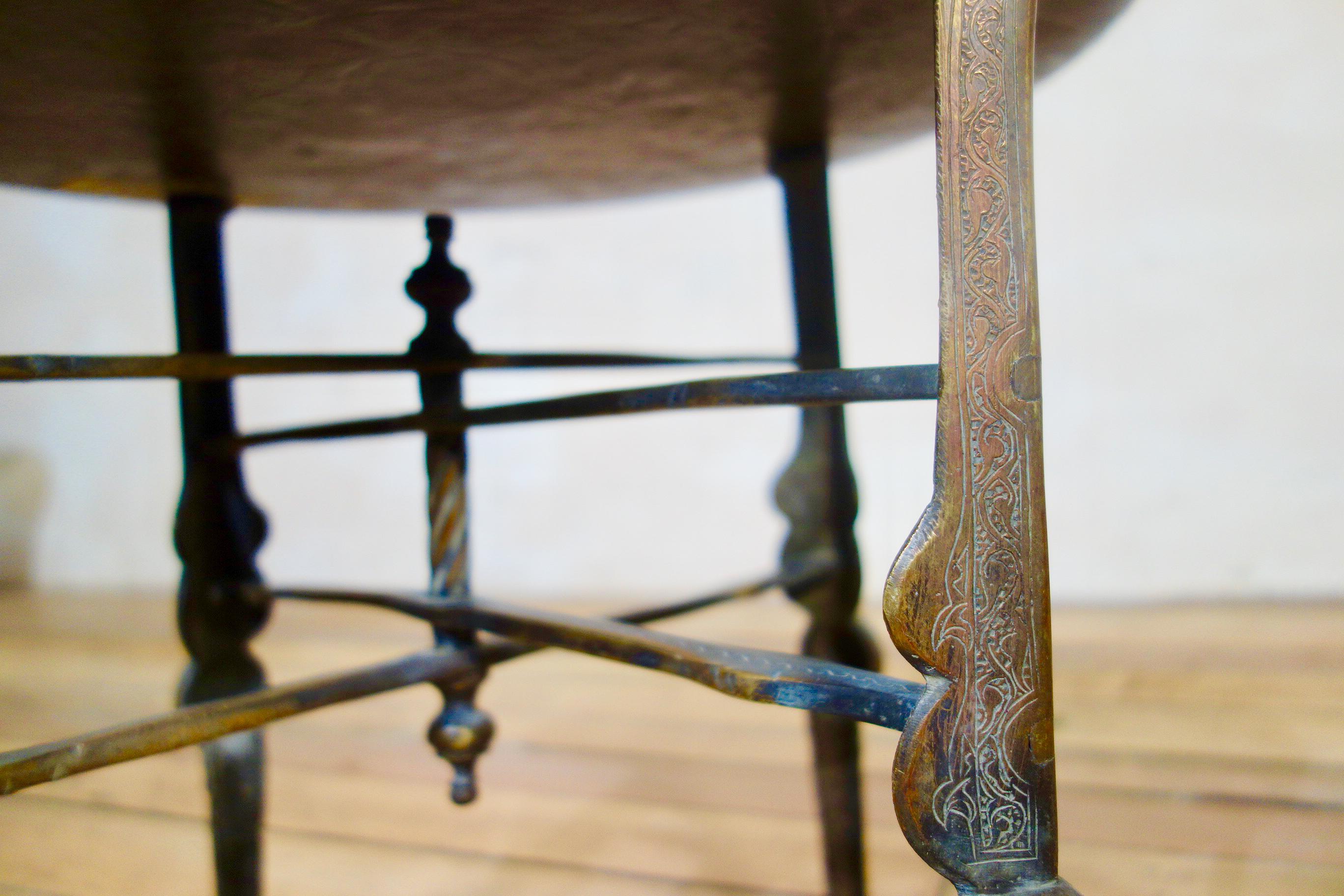 18th Century Small Moorish Brass Tray Top Folding Table 7