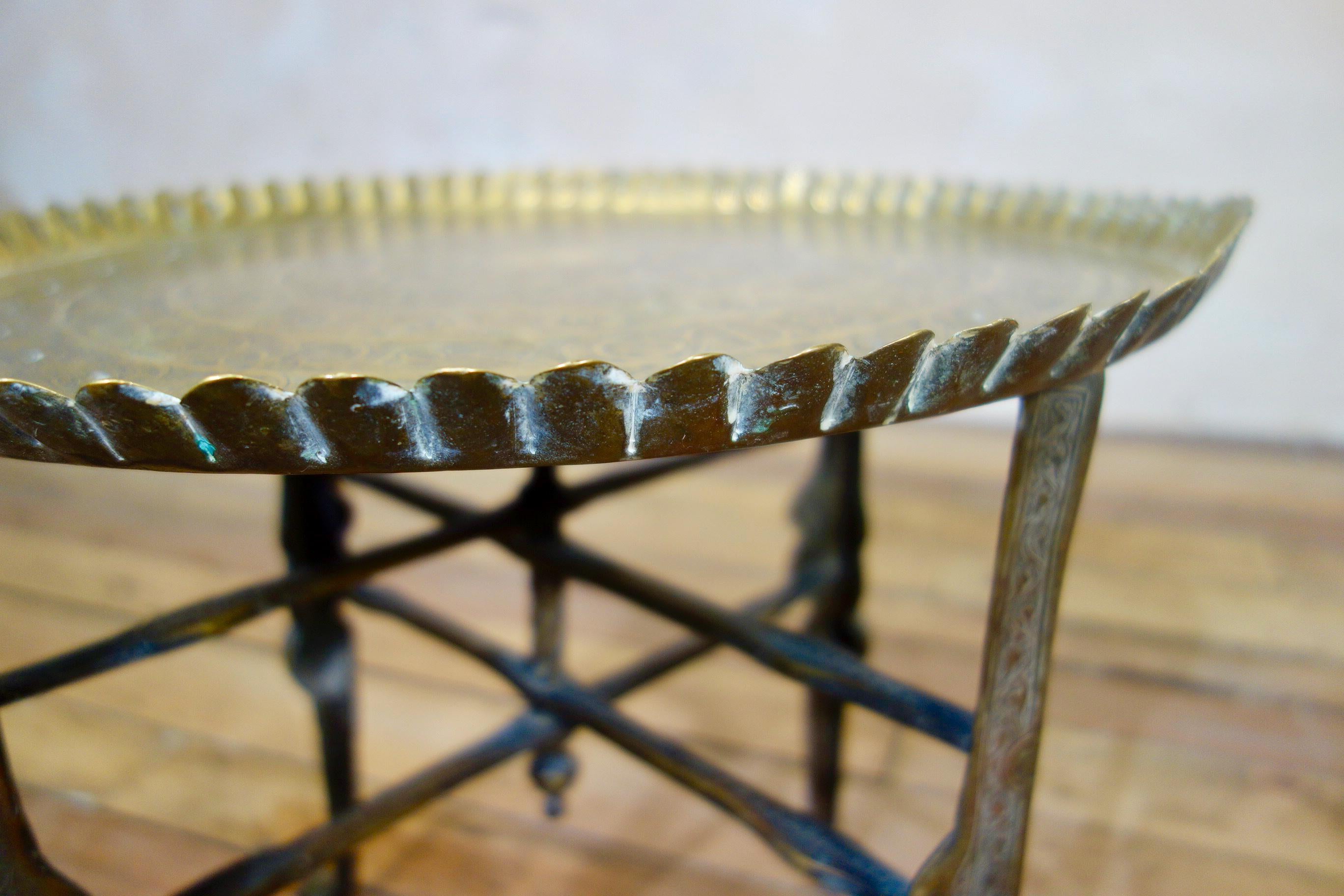 18th Century Small Moorish Brass Tray Top Folding Table 9