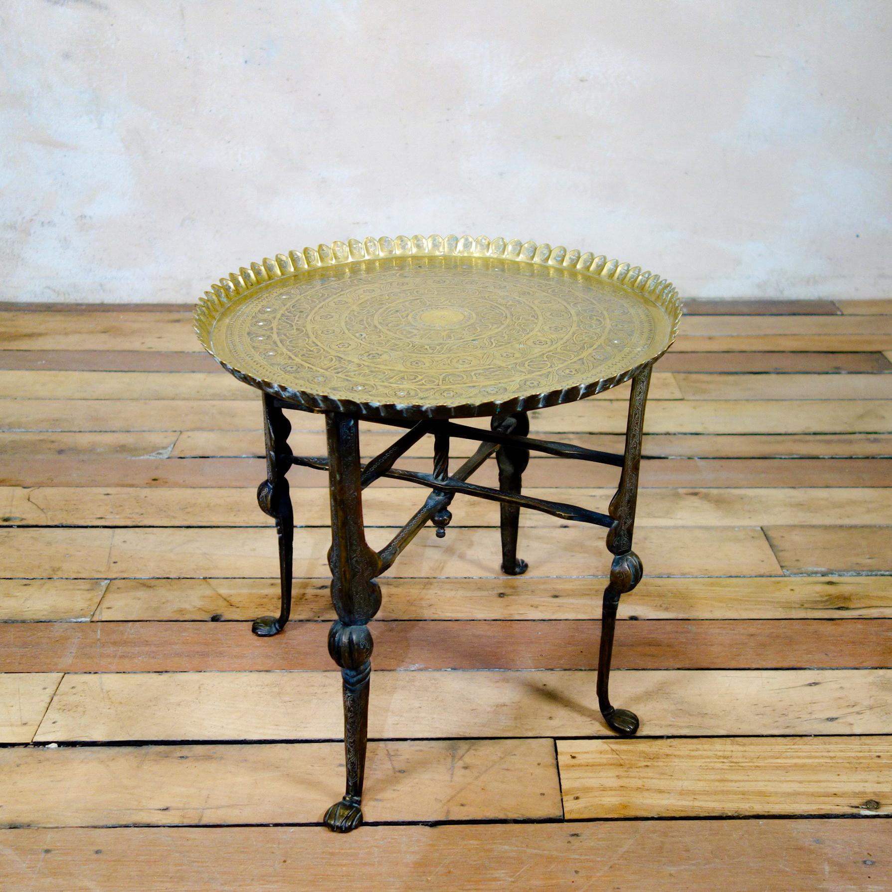 European 18th Century Small Moorish Brass Tray Top Folding Table