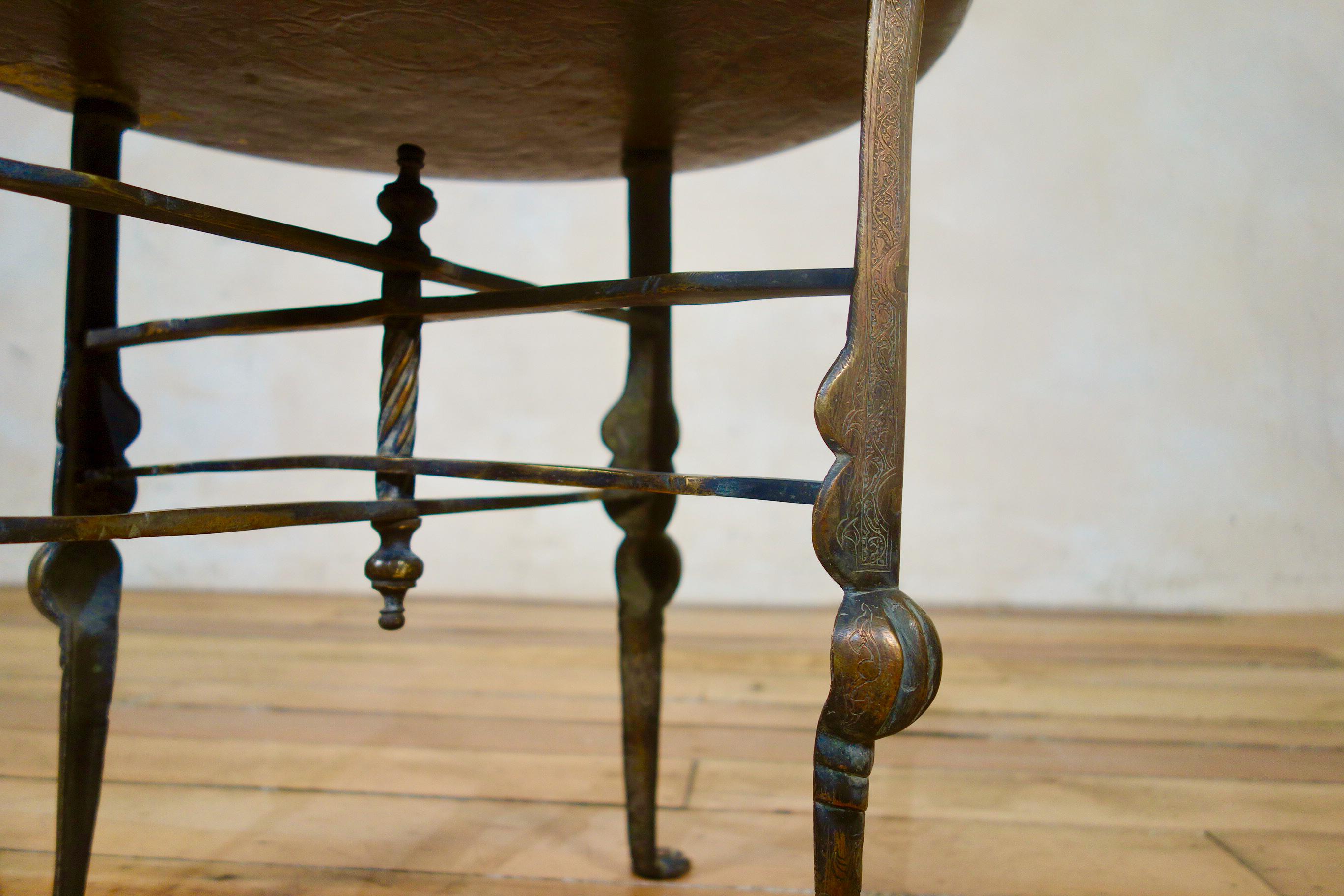 18th Century Small Moorish Brass Tray Top Folding Table 1