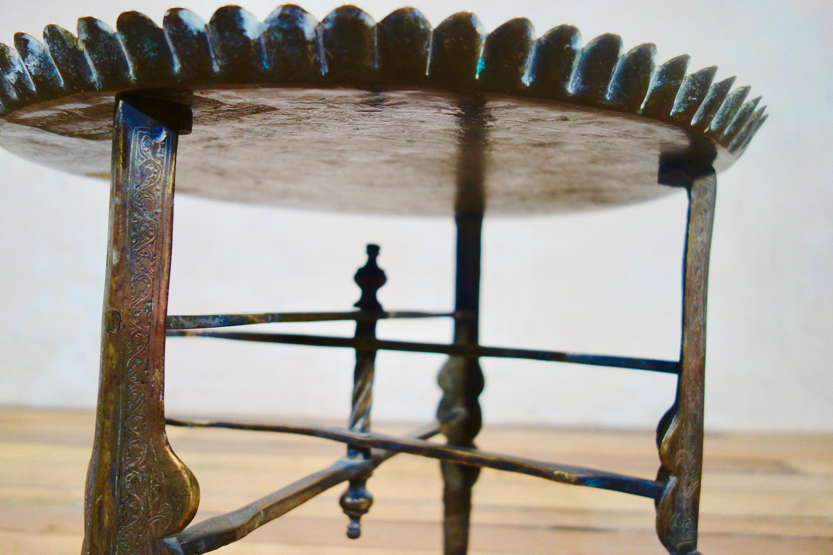 18th Century Small Moorish Brass Tray Top Folding Table 2