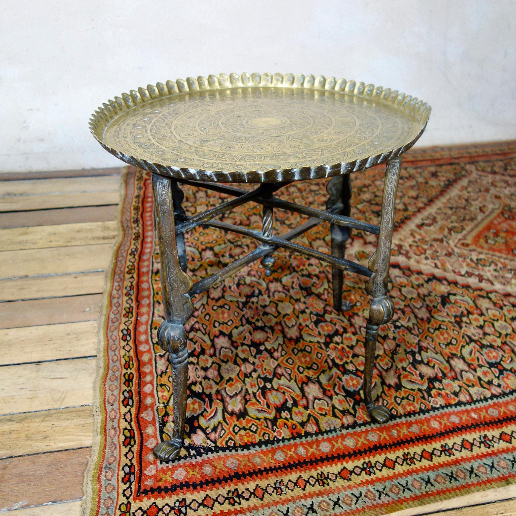 18th Century Small Moorish Brass Tray Top Folding Table 3