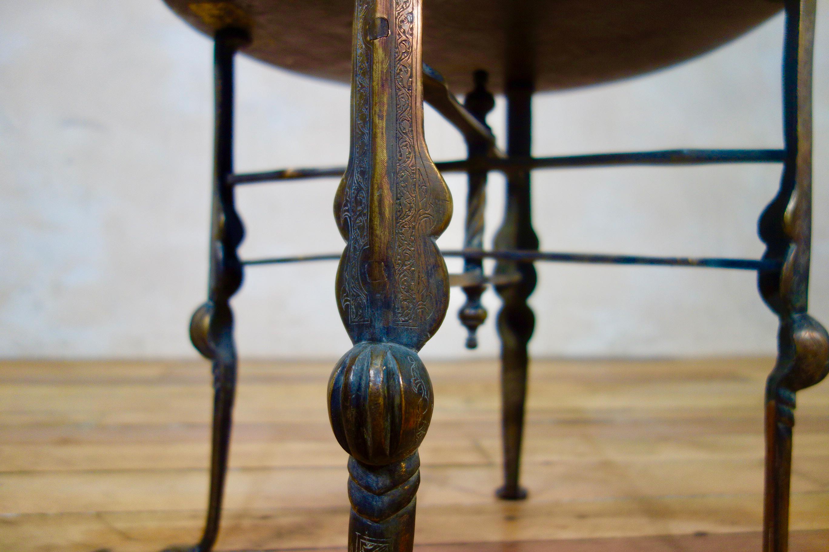 18th Century Small Moorish Brass Tray Top Folding Table 4
