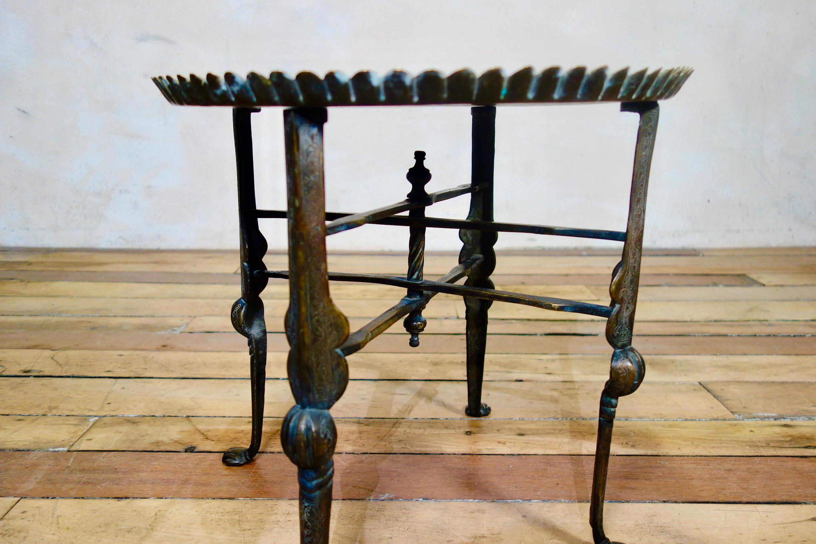 18th Century Small Moorish Brass Tray Top Folding Table 5