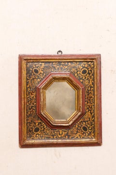 18th Century Spanish Hand-Painted Accent Mirror in Red, Bronze & Black Color