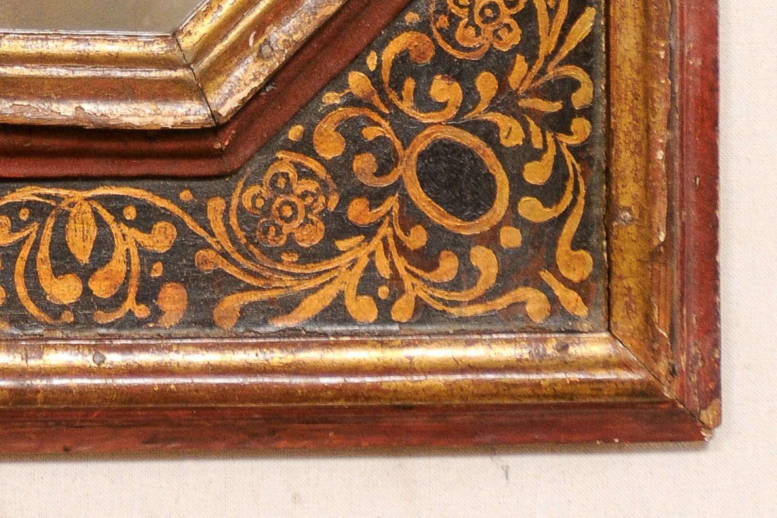 18th Century Spanish Hand-Painted Accent Mirror in Red, Bronze & Black Color For Sale 1