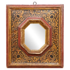 Antique 18th Century Spanish Hand-Painted Accent Mirror in Red, Bronze & Black Color