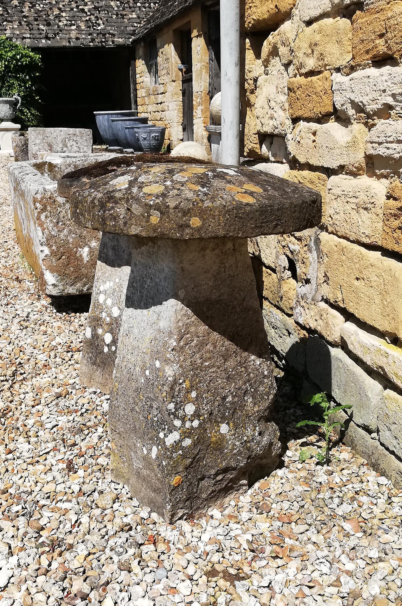 Defined as ‘a low mushroom shaped arrangement of a conical and flat circular stone used as a support for a haystack’, the staddle stone is asked about more than any other item we sell. 

Variously mis-described as a mushroom, a toadstool and