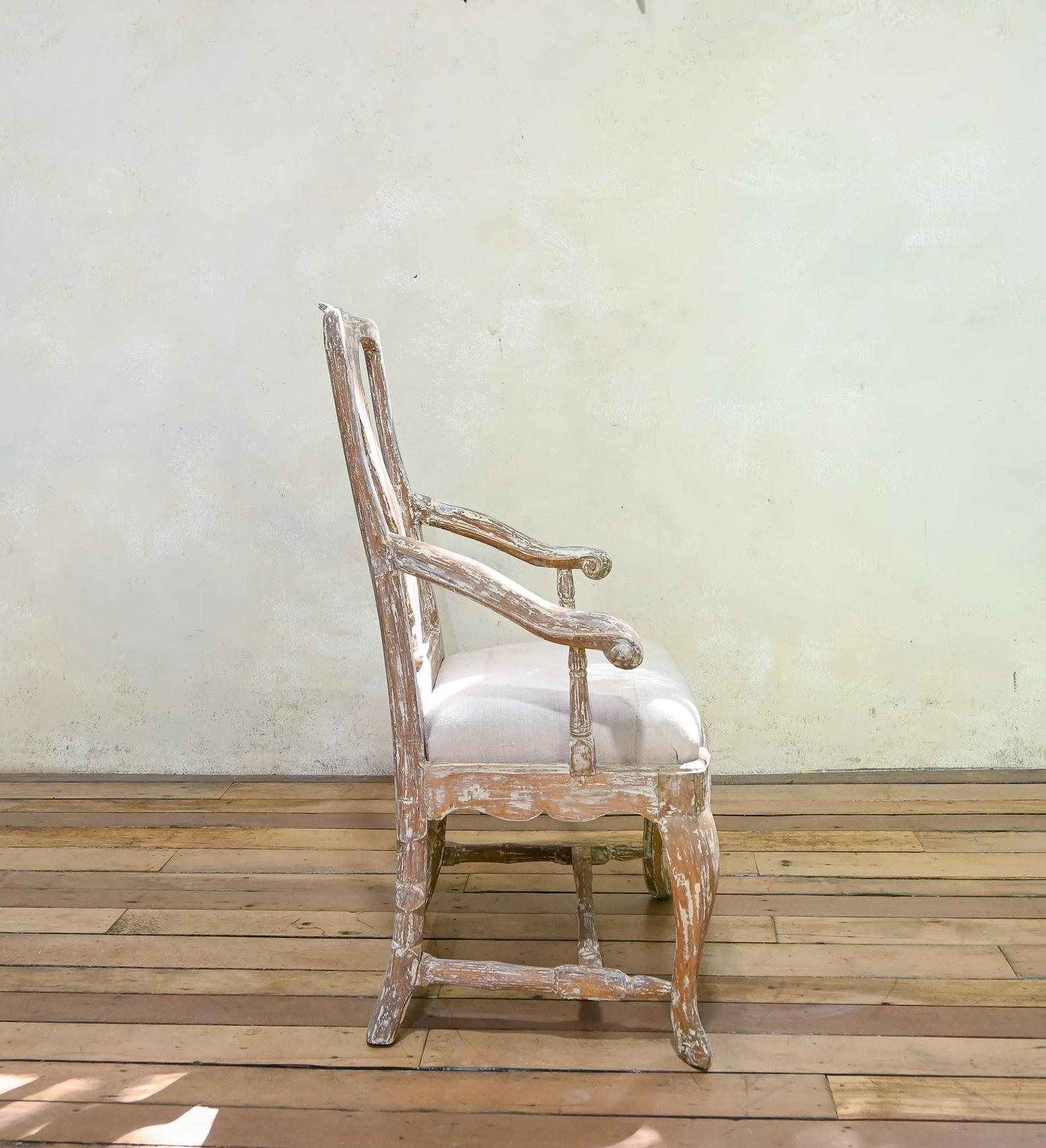 18th Century Swedish Gustavian Painted Open Armchair For Sale 5