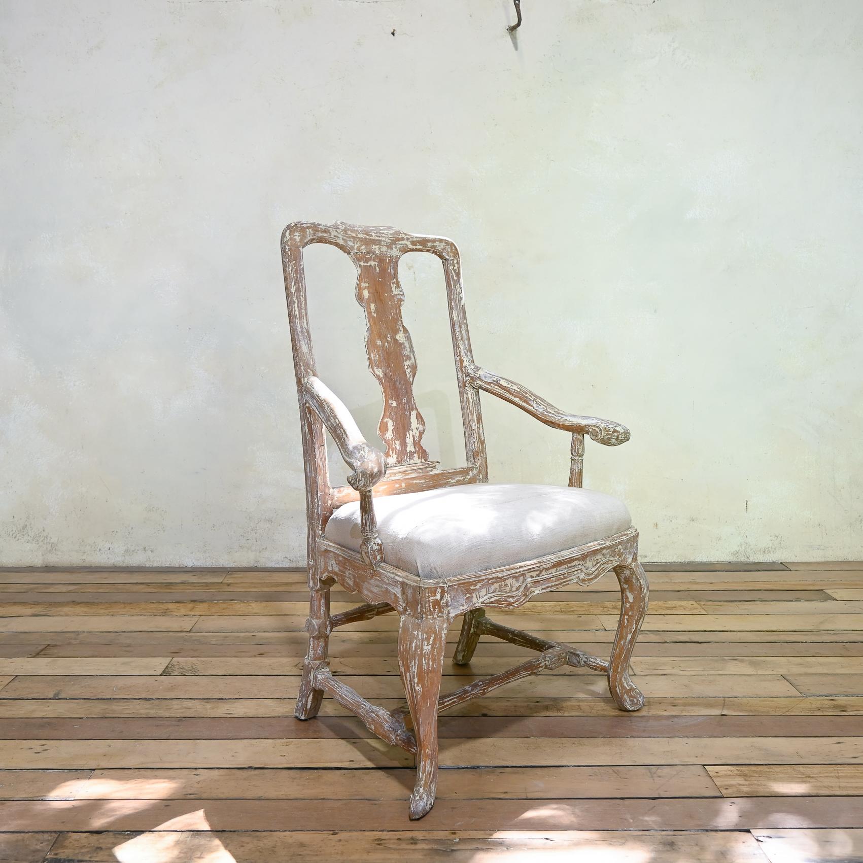 18th Century Swedish Gustavian Painted Open Armchair For Sale 4