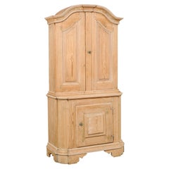 18th Century Swedish Period Wooden Cupboard Cabinet--Bleached Wood with Trim